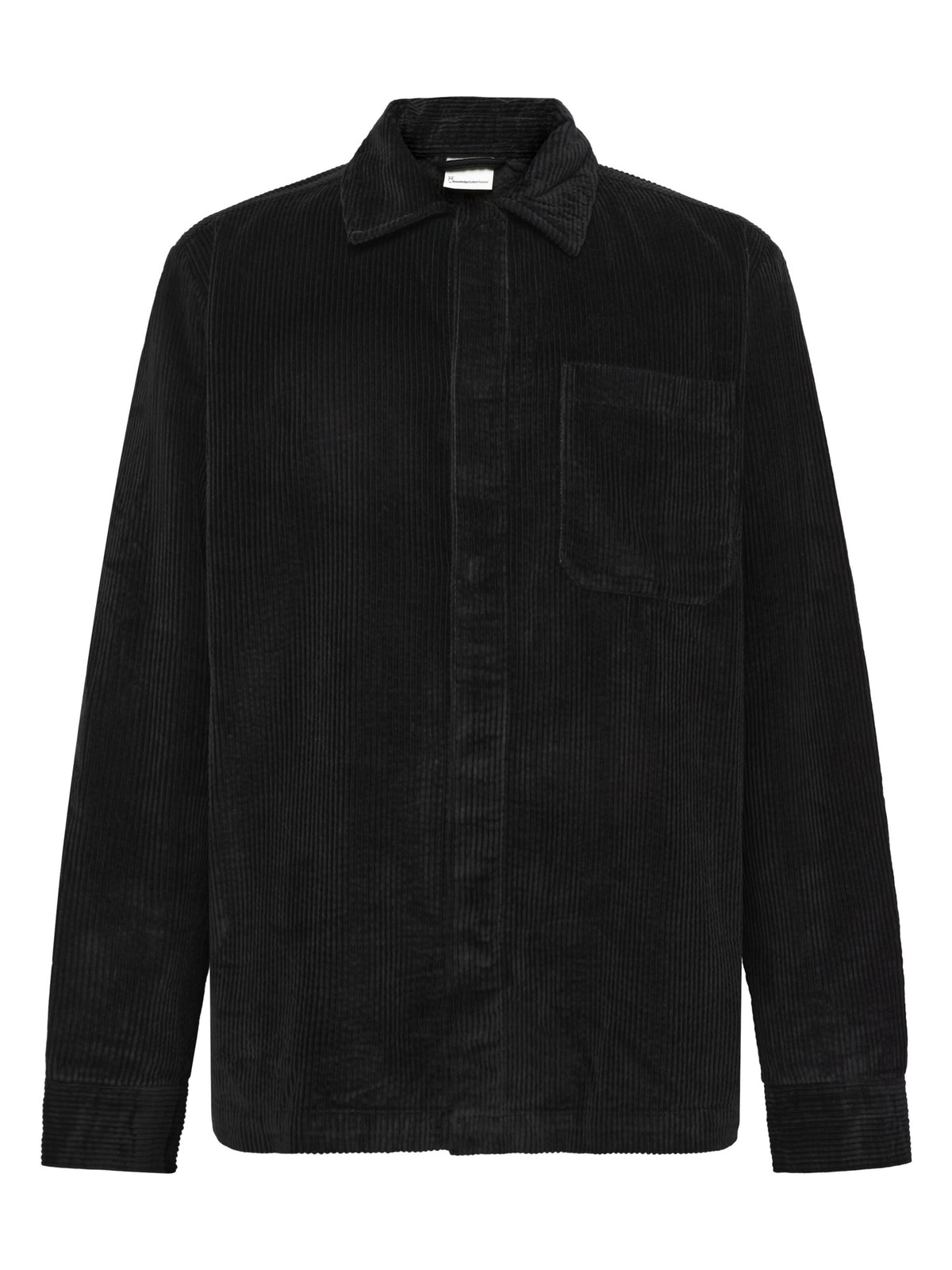 Surchemise en velours côtelé de coton bio, patte de boutonnage cachée — KnowledgeCotton Apparel — Black Jet — packshot | Appart 17 Bruxelles