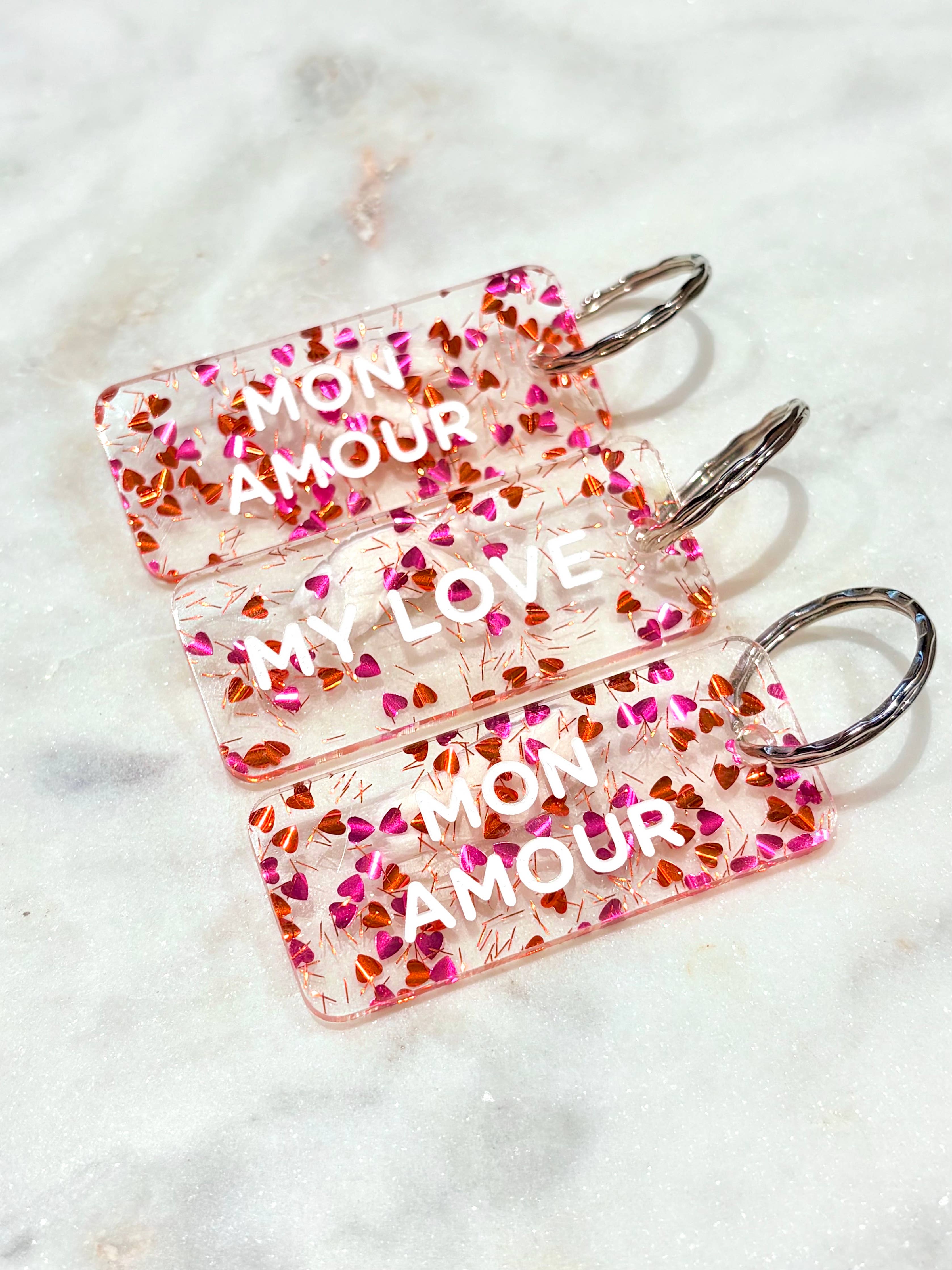 MON AMOUR - MY LOVE Porte-clés à paillettes Plus de Love