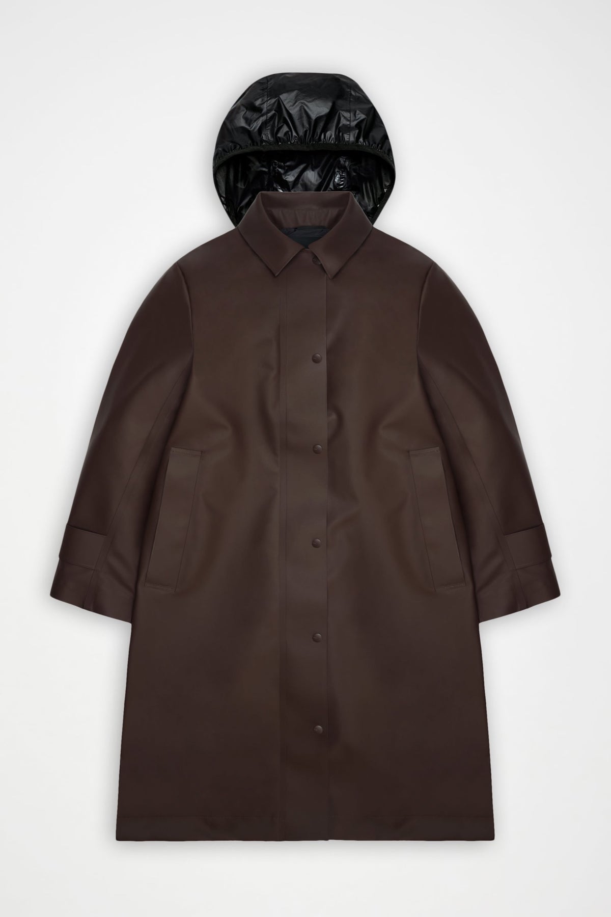 Rains NARA Long W Jacket Imperméable long cintré à capuche amovible — Rains — Bark — packshot 8 | Appart 17 Bruxelles