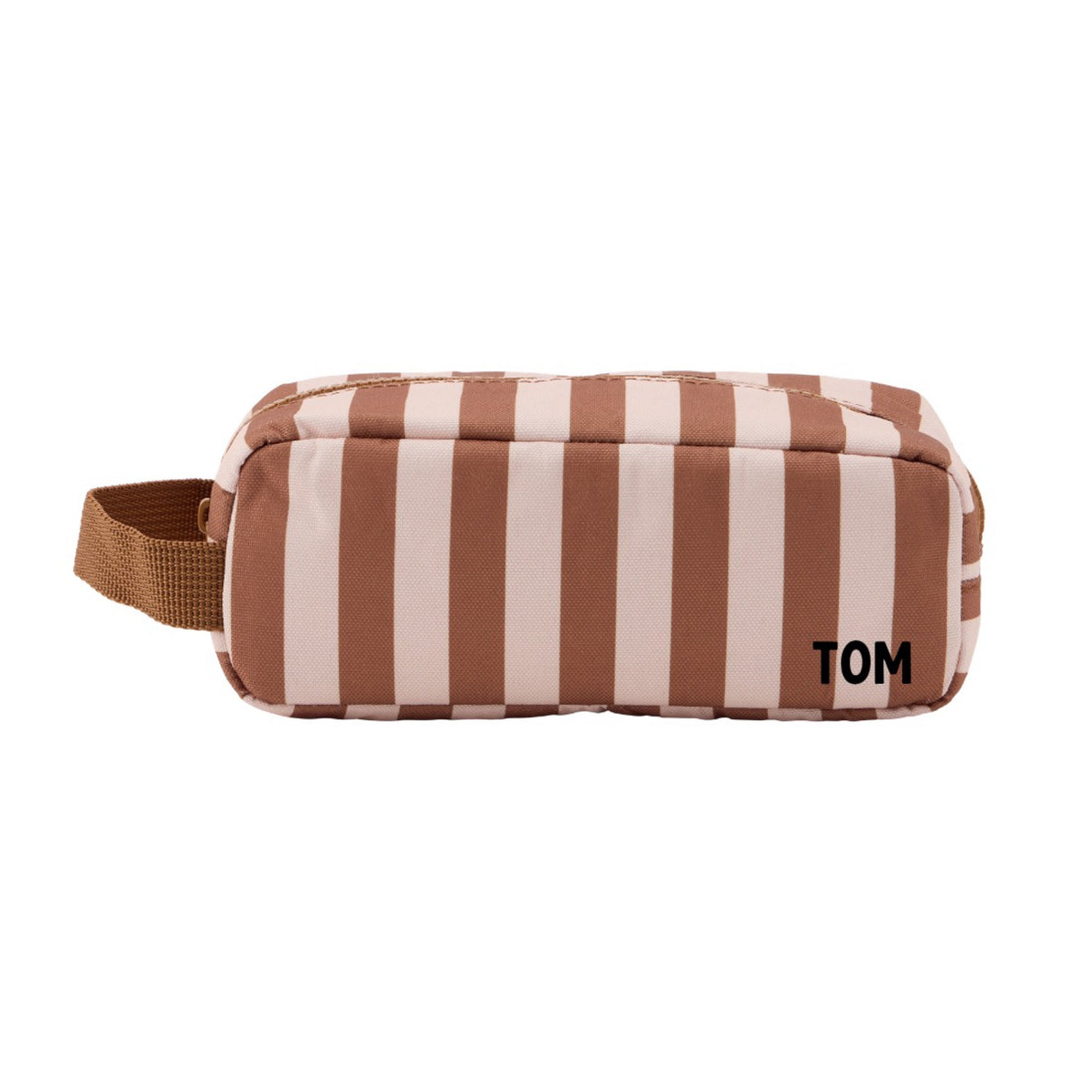 Trousse d'école simple — Atelier Wagram — Rayures marron fond beige — packshot | Appart 17 Bruxelles