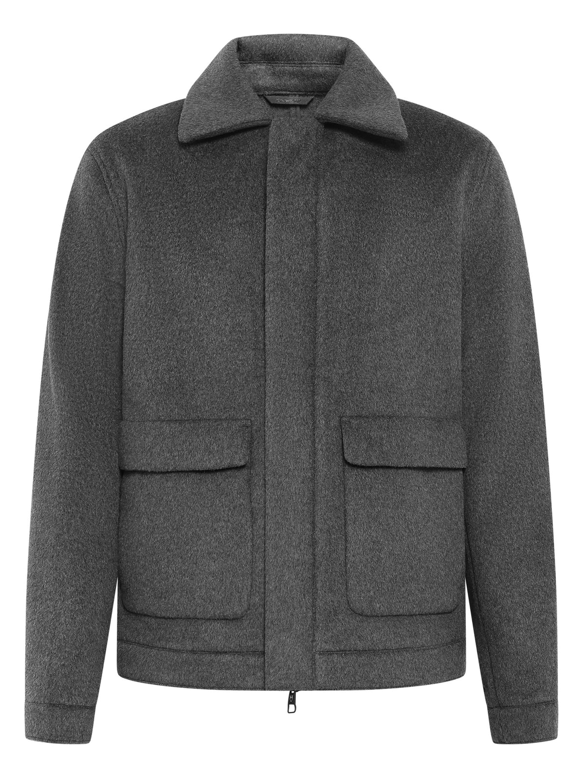 Veste Wool en laine recyclée col chemise — KnowledgeCotton Apparel — Gris foncé chiné — packshot 6 | Appart 17 Bruxelles