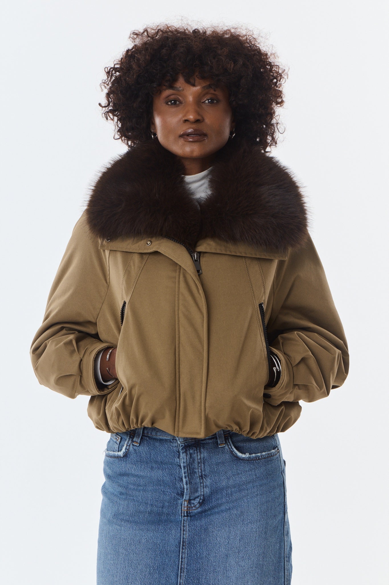 BELINA Blouson à col fausse fourrure — Taupe — vue 3