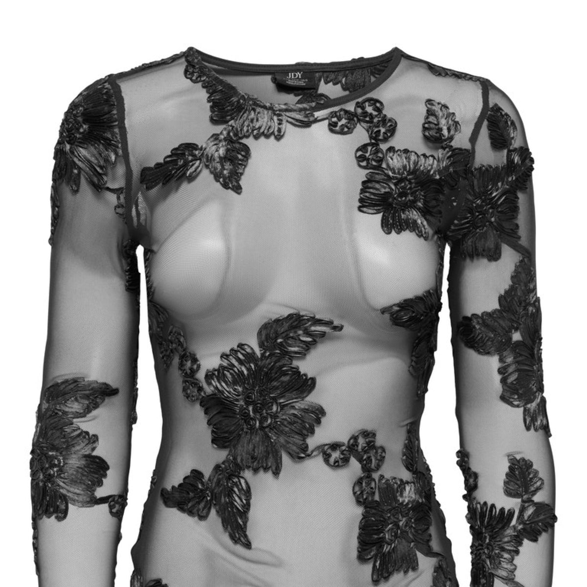 JDY top manches longues en tulle à fleurs en relief Casablanca — JDY — Black — packshot | Appart 17 Bruxelles