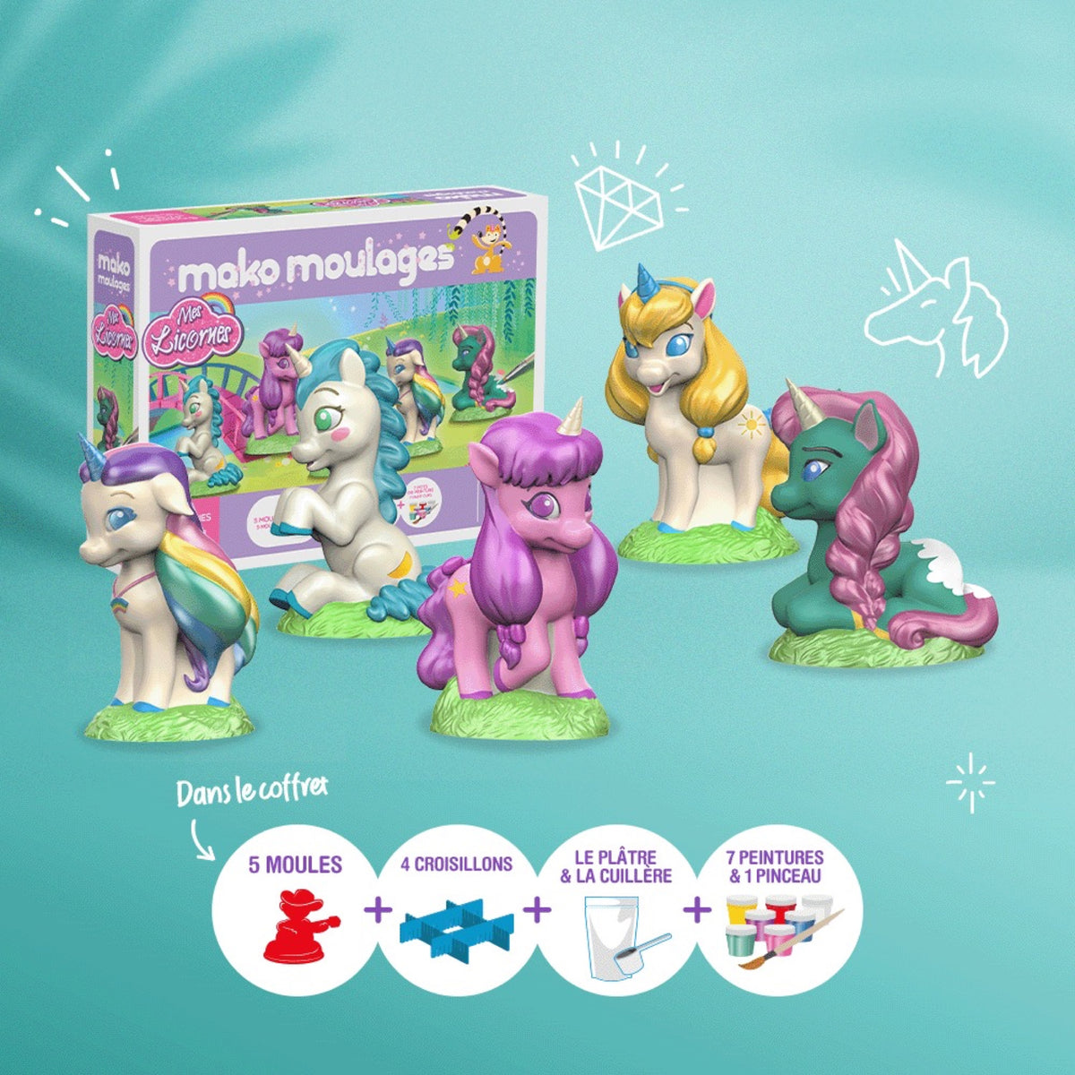 Coffret de moulage Mes Licornes, 5 figurines — mako moulages — Mes Licornes — autre vue 2 | Appart 17 Bruxelles