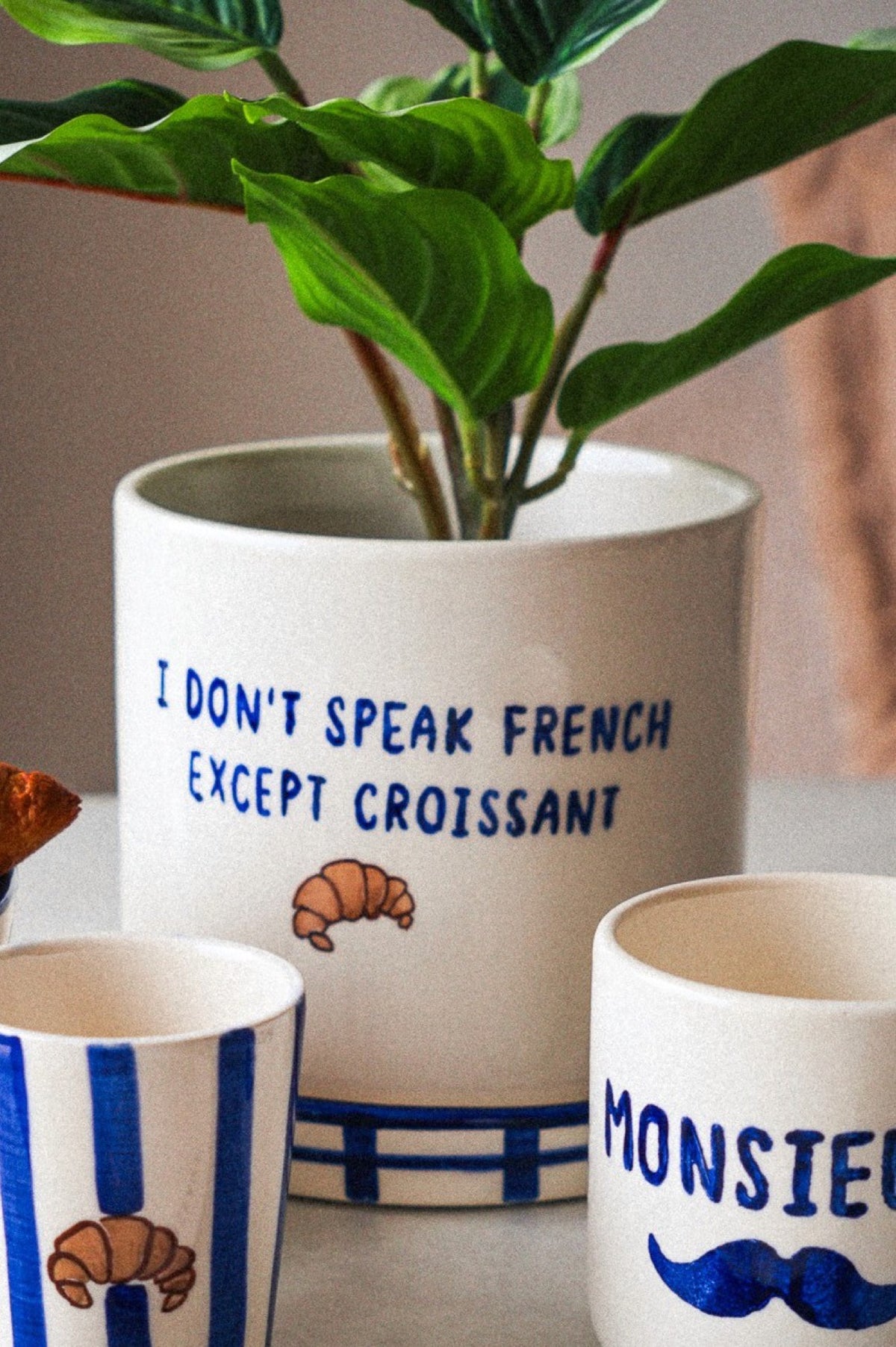 Pot de fleurs « I don't speak French except croissant » — ATELIER PISTACHE — I don't speak French except croissant — en situation | Appart 17 Bruxelles