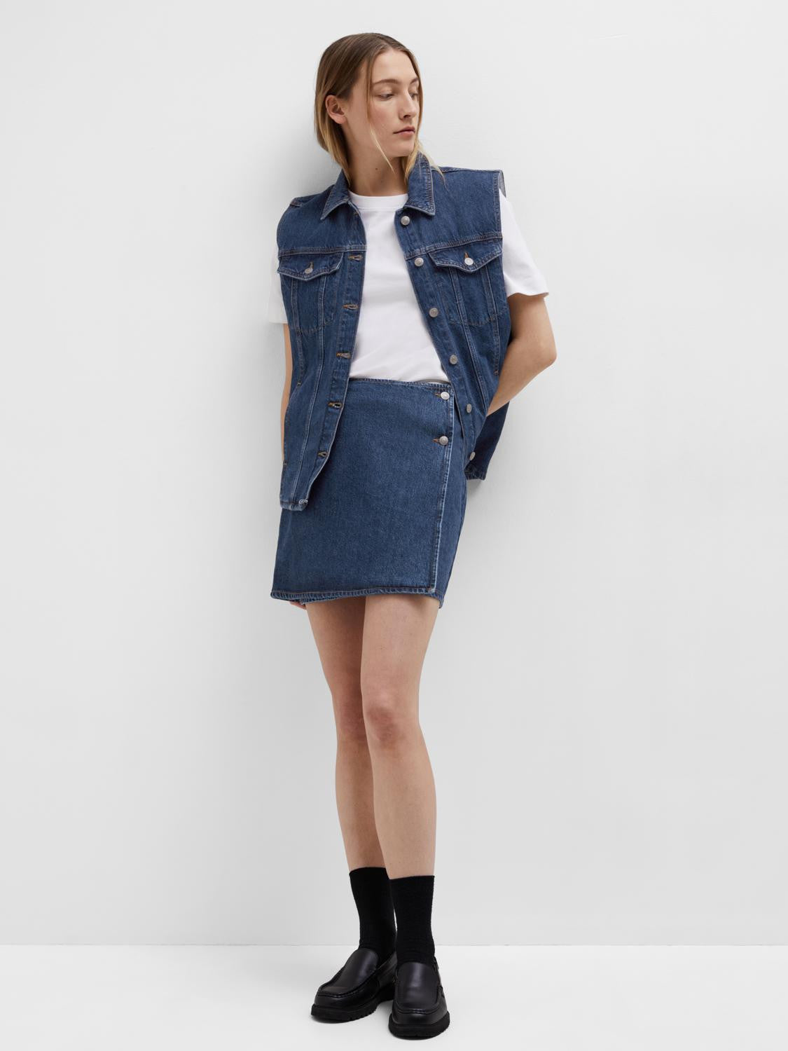 SLFCLAIR MW MID BL SHOR WRAP DENIM SKIRT