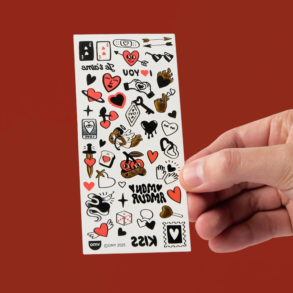 Flash Tattoos, planche de mini tatouages temporaires — OMY — Crazy In Love — autre vue 2 | Appart 17 Bruxelles
