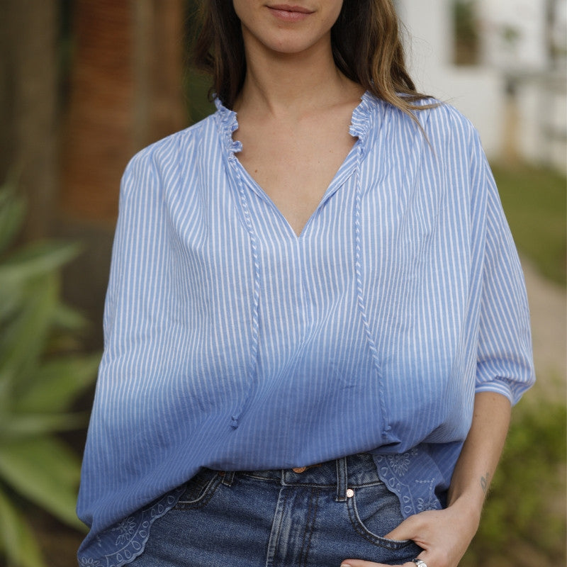 Blouse Mahé raye bleu
