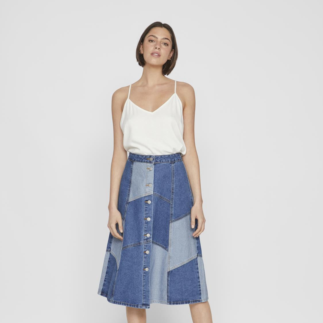 VIBALA MIDI DENIM BLOCK SKIRT