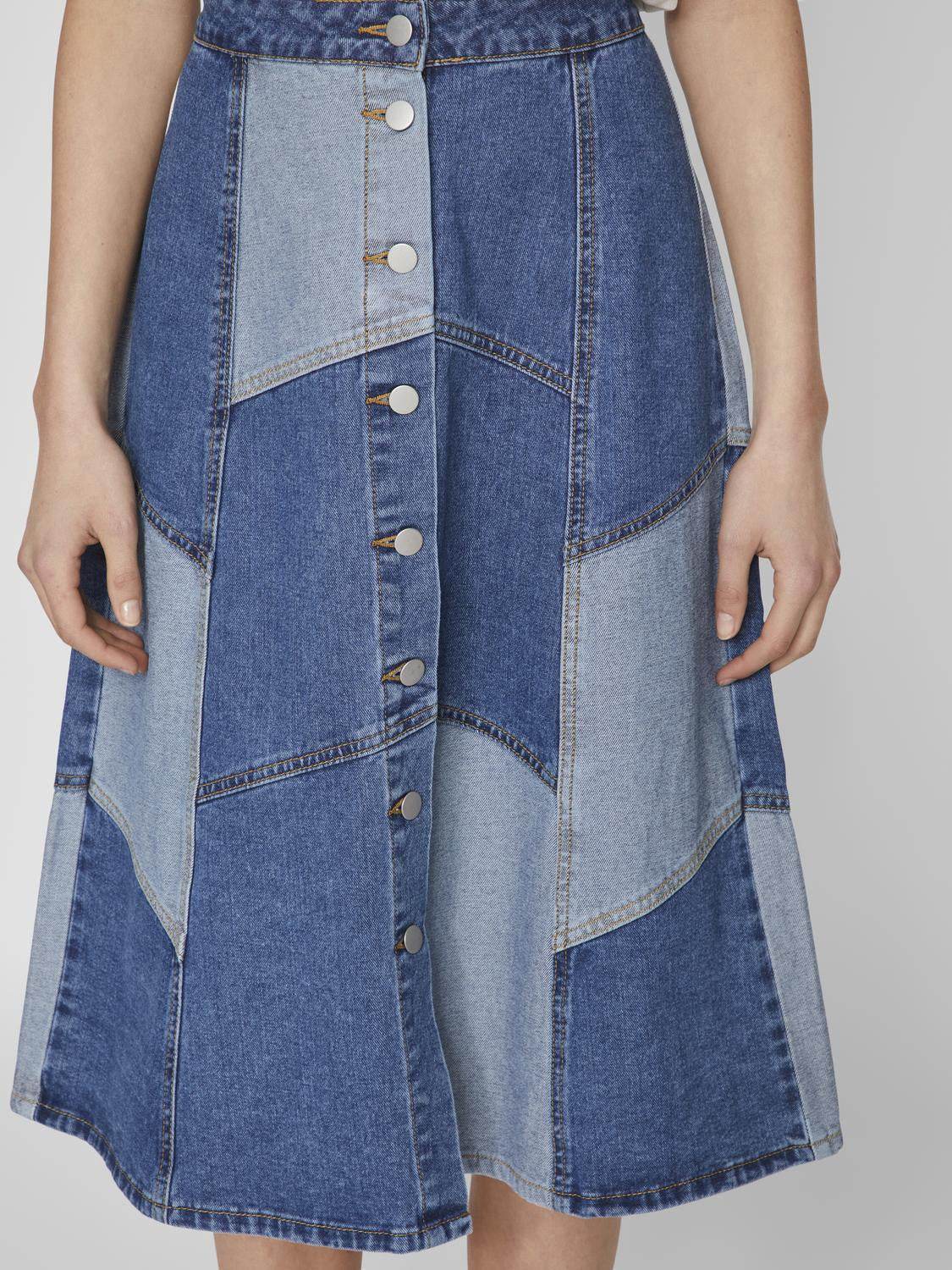 VIBALA MIDI DENIM BLOCK SKIRT