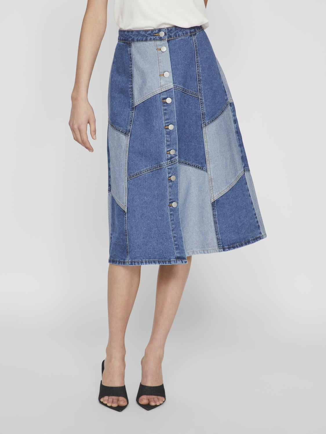 VIBALA MIDI DENIM BLOCK SKIRT