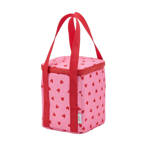 Sac isotherme biberons — Cœurs rouges fond rose