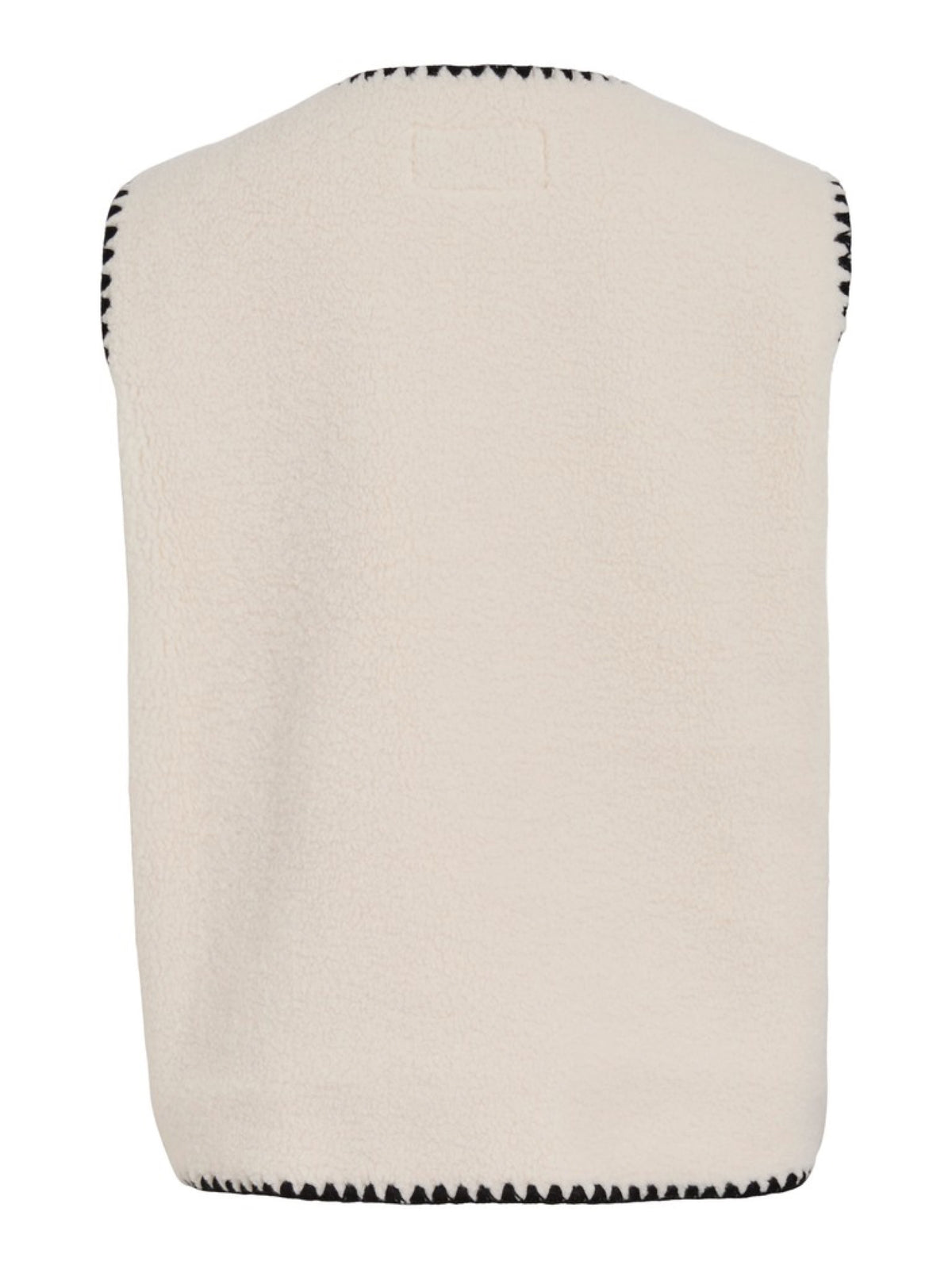 VITEDIRA Gilet sans manches en teddy col V, surpiqûres contrastées — VILA — Birch — packshot, vue de dos 2 | Appart 17 Bruxelles