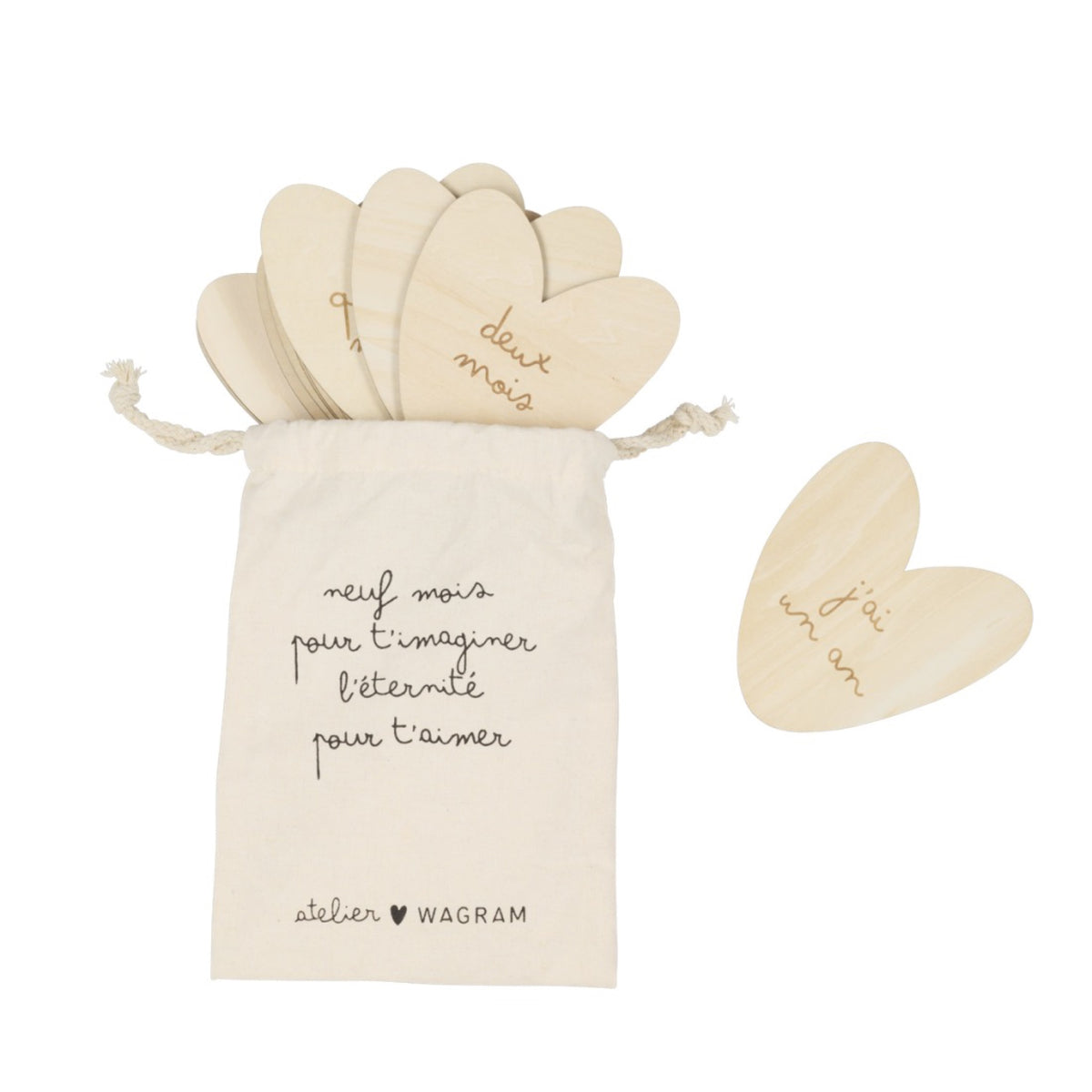 Cartes étapes de grossesse et de bébé en bois — Atelier Wagram — Cœurs — packshot | Appart 17 Bruxelles