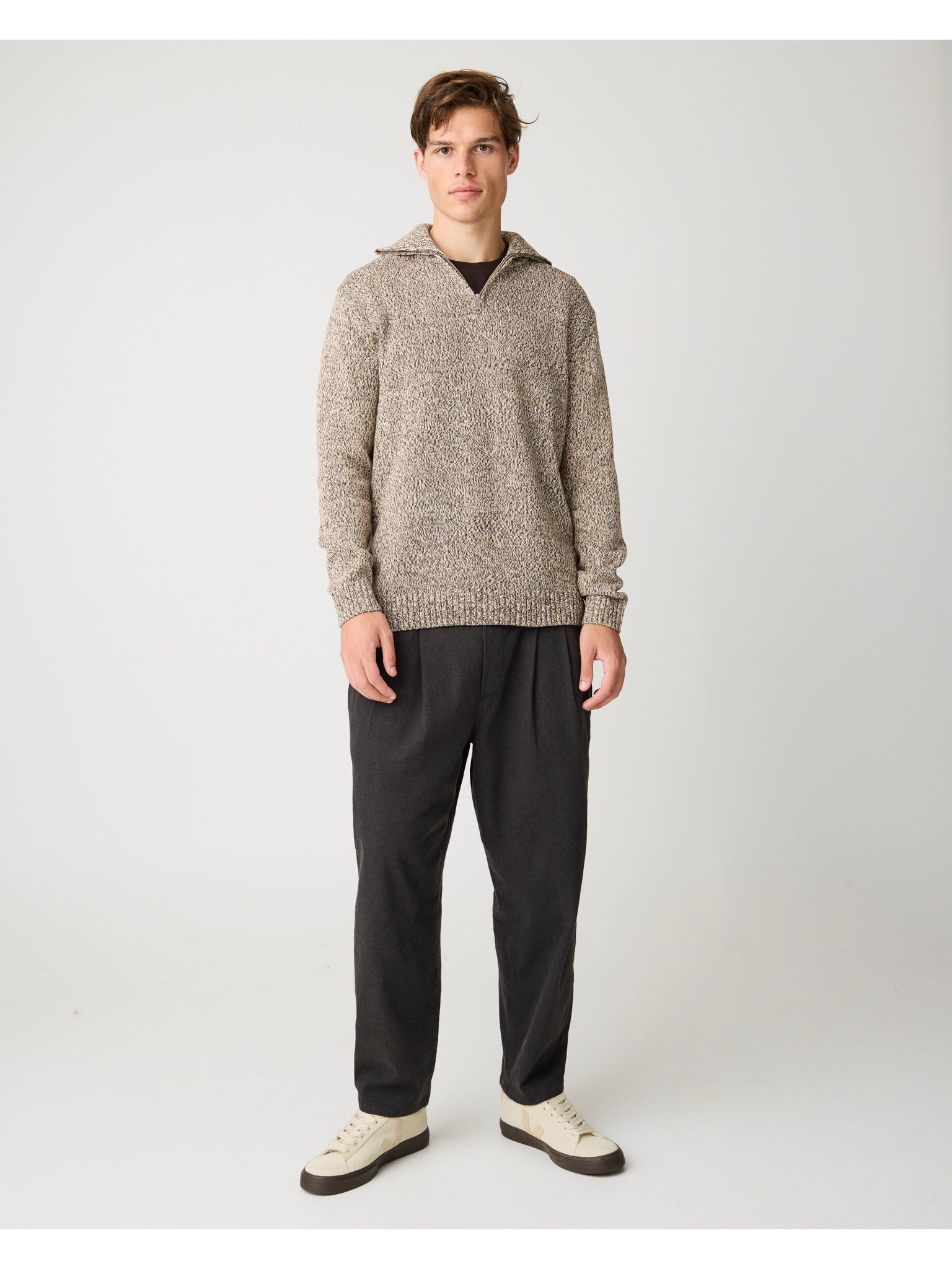 Quarter Zip Sweater — Brown Multi — vue 3