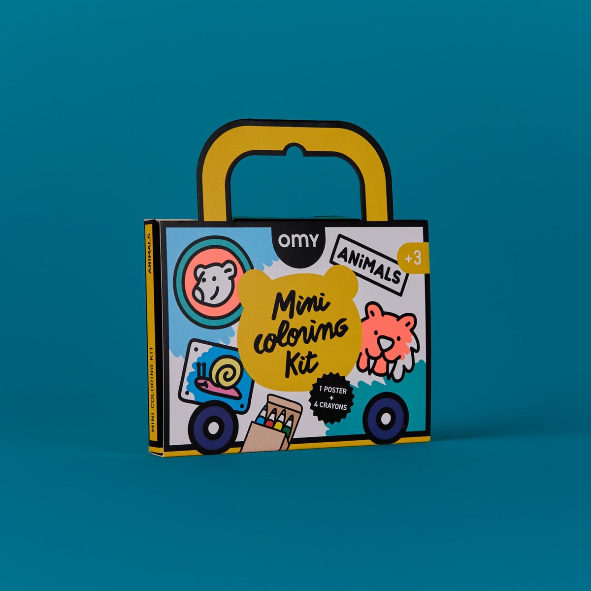 Mini Coloring Kit, poster 40 × 50 cm et 4 crayons — OMY — Animals — packshot | Appart 17 Bruxelles