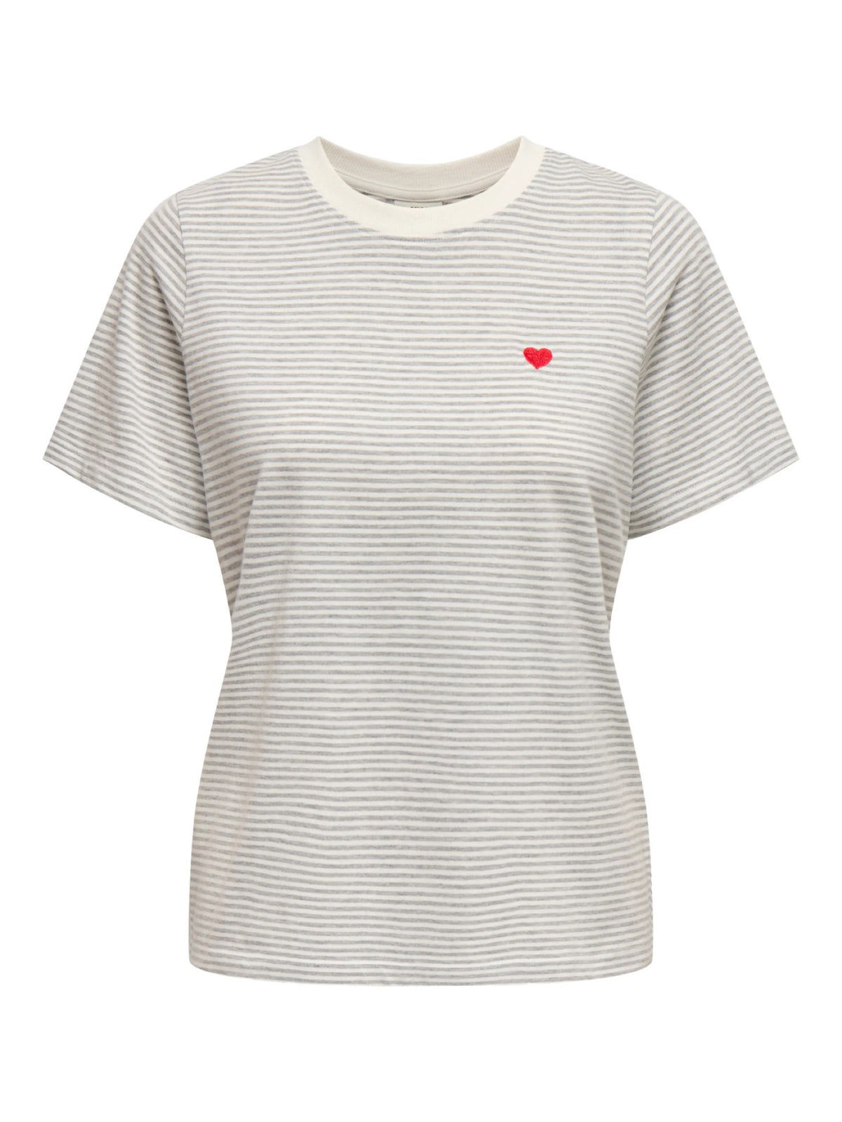 JDYPISA T-shirt col rond en coton bio à imprimé — JDY — Cloud Dancer / Light Grey Stripes — packshot | Appart 17 Bruxelles