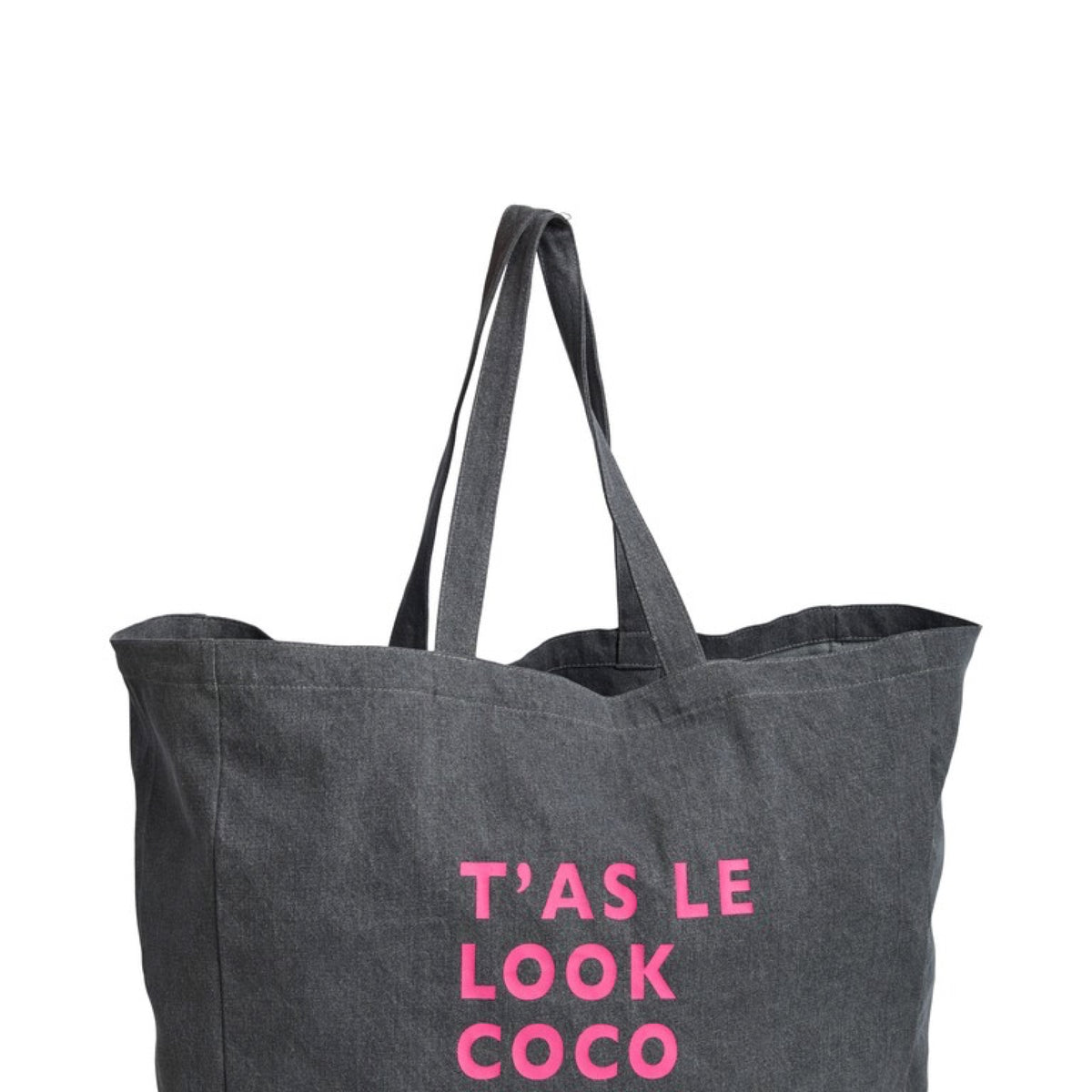 PCSASTRO Tote bag en coton à slogan — Pieces — Black Washed/neon pink — packshot | Appart 17 Bruxelles