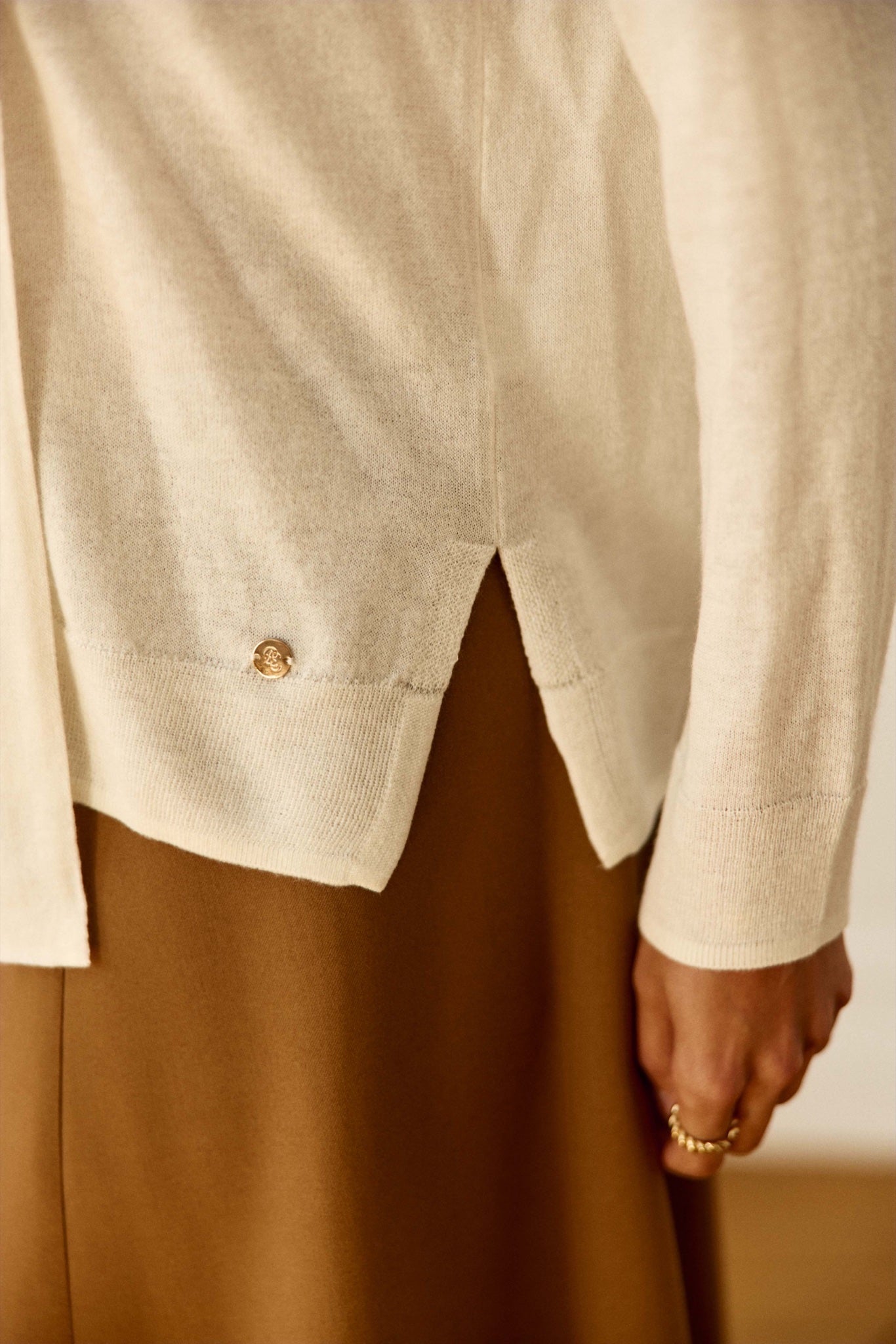 Pull ample Melyaf en maille fine à cravate amovible — Écru — vue 5