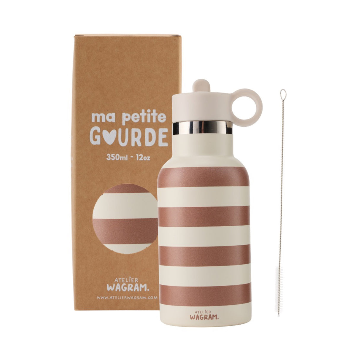 Gourde isotherme enfant 350 ml — Atelier Wagram — Rayures marron — packshot | Appart 17 Bruxelles