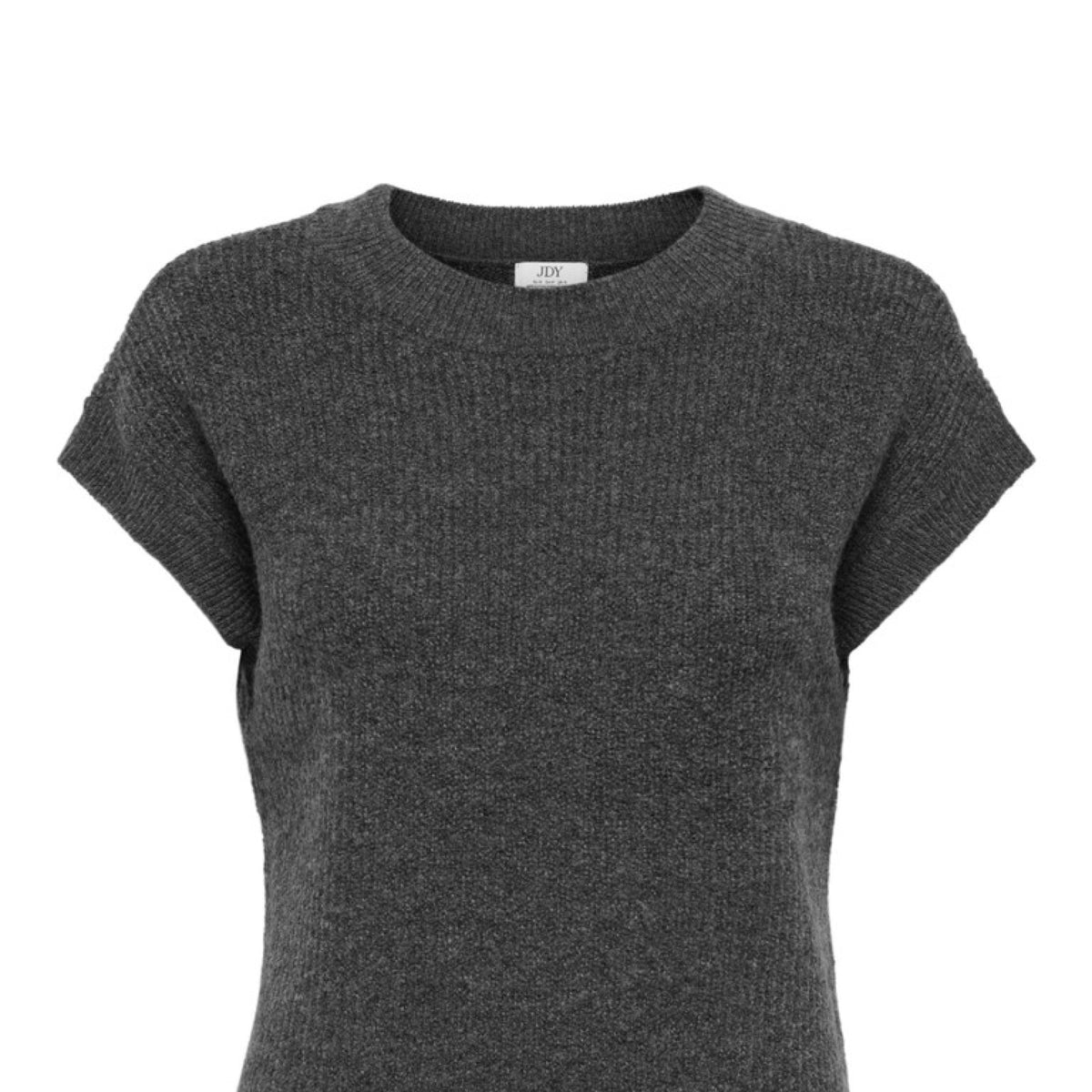JDYELNE Pull manches courtes col rond en maille douce — JDY — Dark Grey Melange — packshot | Appart 17 Bruxelles