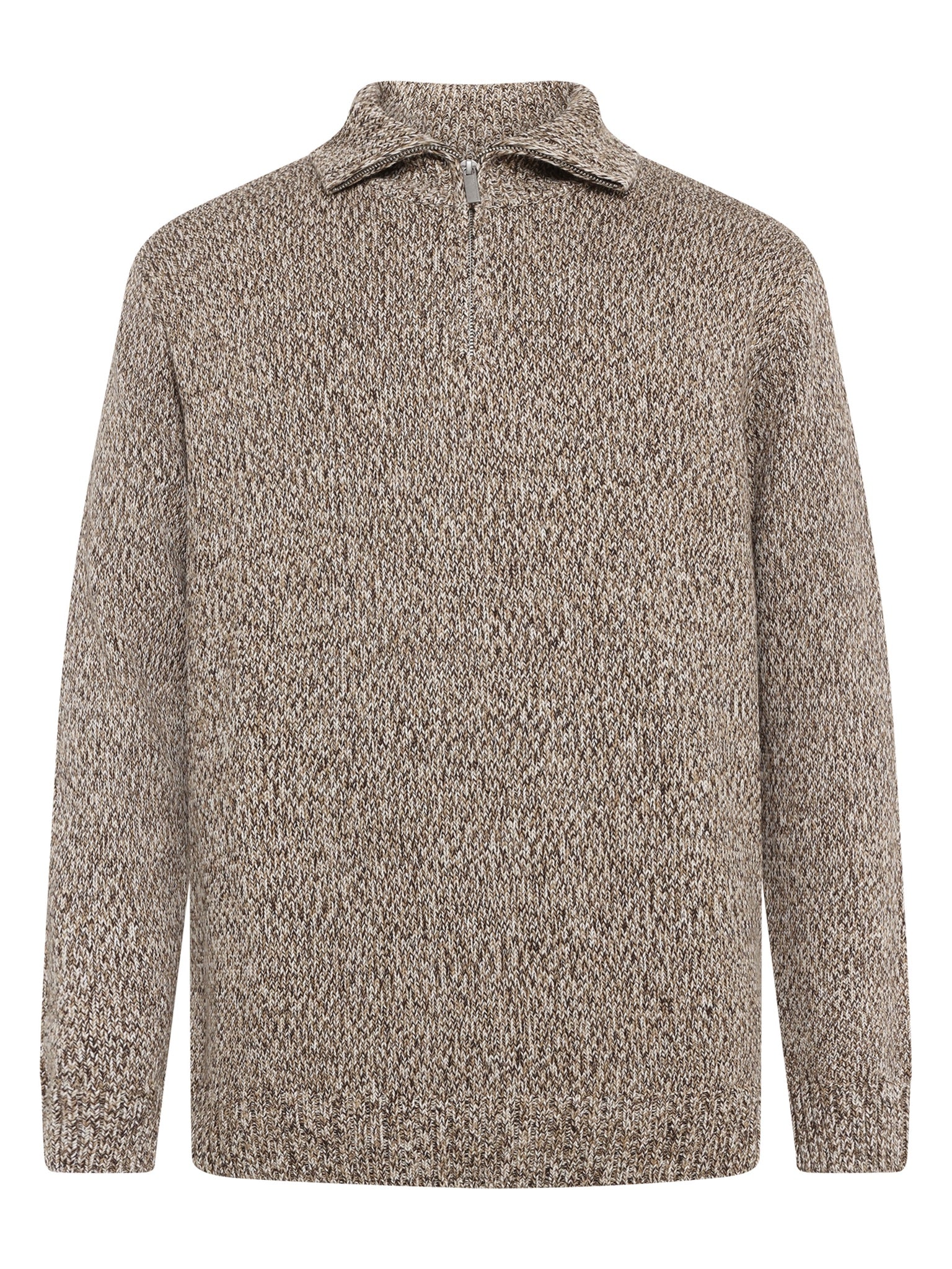 Quarter Zip Sweater — Brown Multi — KnowledgeCotton Apparel