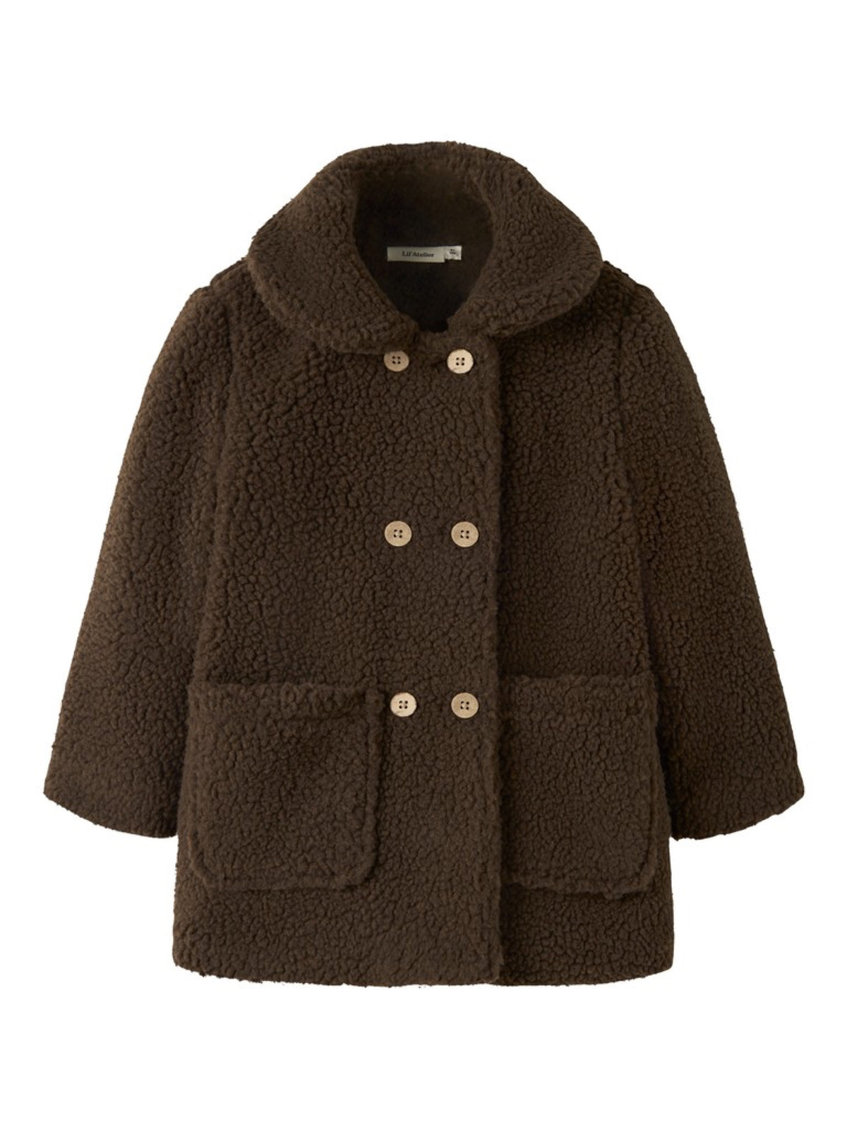 NMFNALO Manteau long en teddy fille — Lil' Atelier — Dark Earth — vue de face | Appart 17 Bruxelles