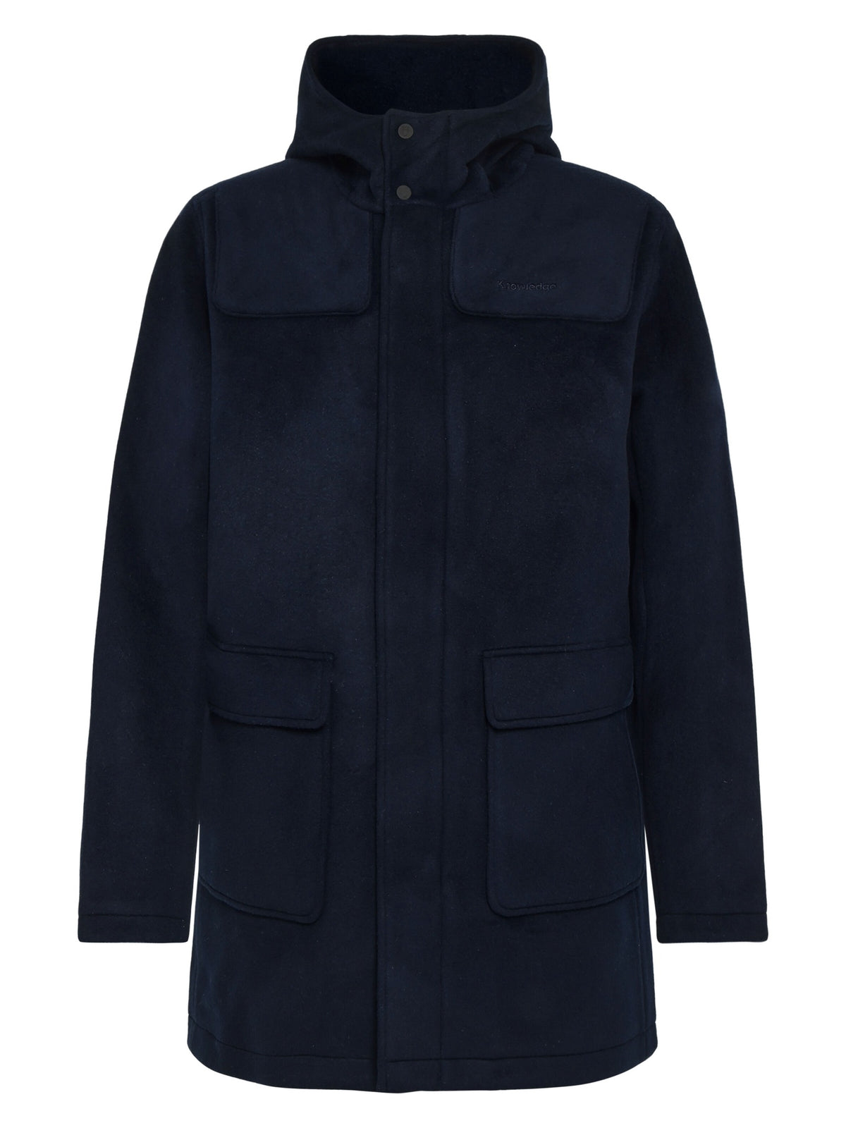 Duffle-coat Wool à capuche amovible en laine recyclée — KnowledgeCotton Apparel — Night Sky — packshot 6 | Appart 17 Bruxelles