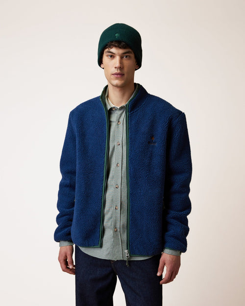 SENONCHE Veste polaire double face sherpa et micropolaire — Bleu foncé