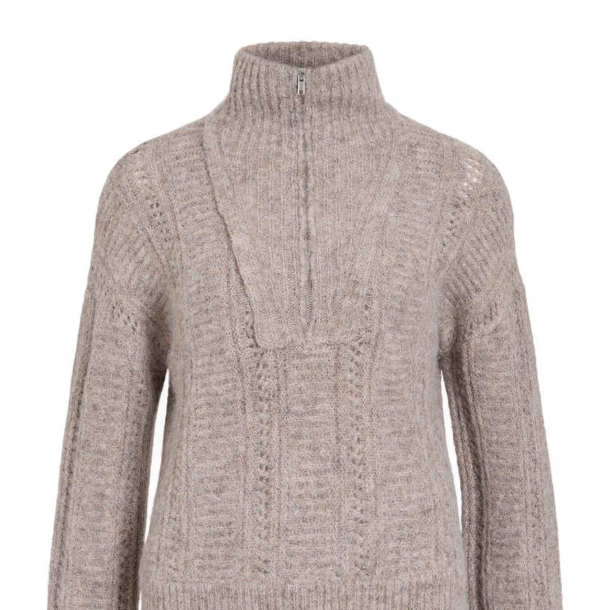 VIGLEEBA Pull col montant demi-zip en maille — VILA — Natural Melange — packshot | Appart 17 Bruxelles