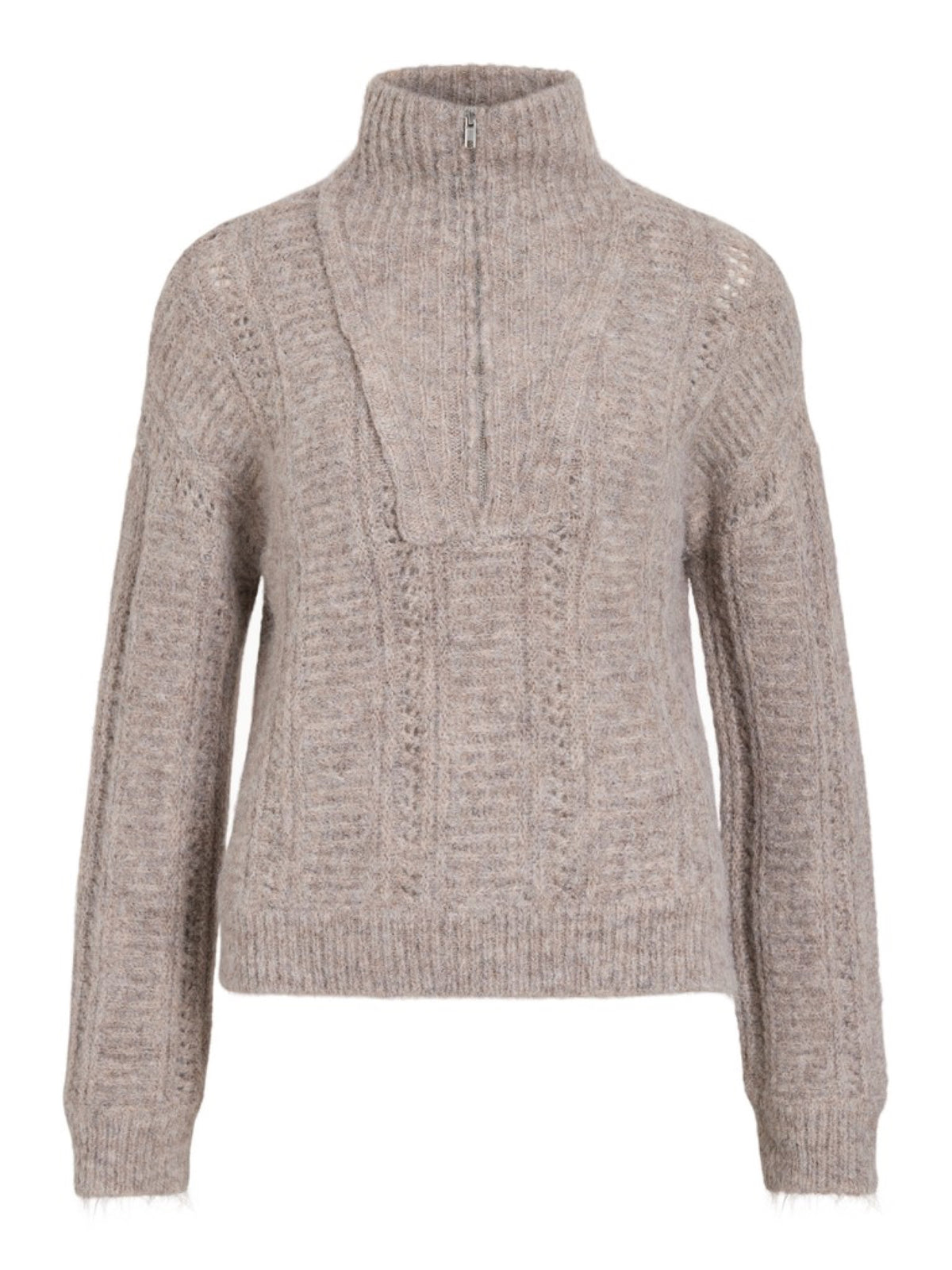 VIGLEEBA Pull col montant demi-zip en maille — VILA — Natural Melange — packshot | Appart 17 Bruxelles