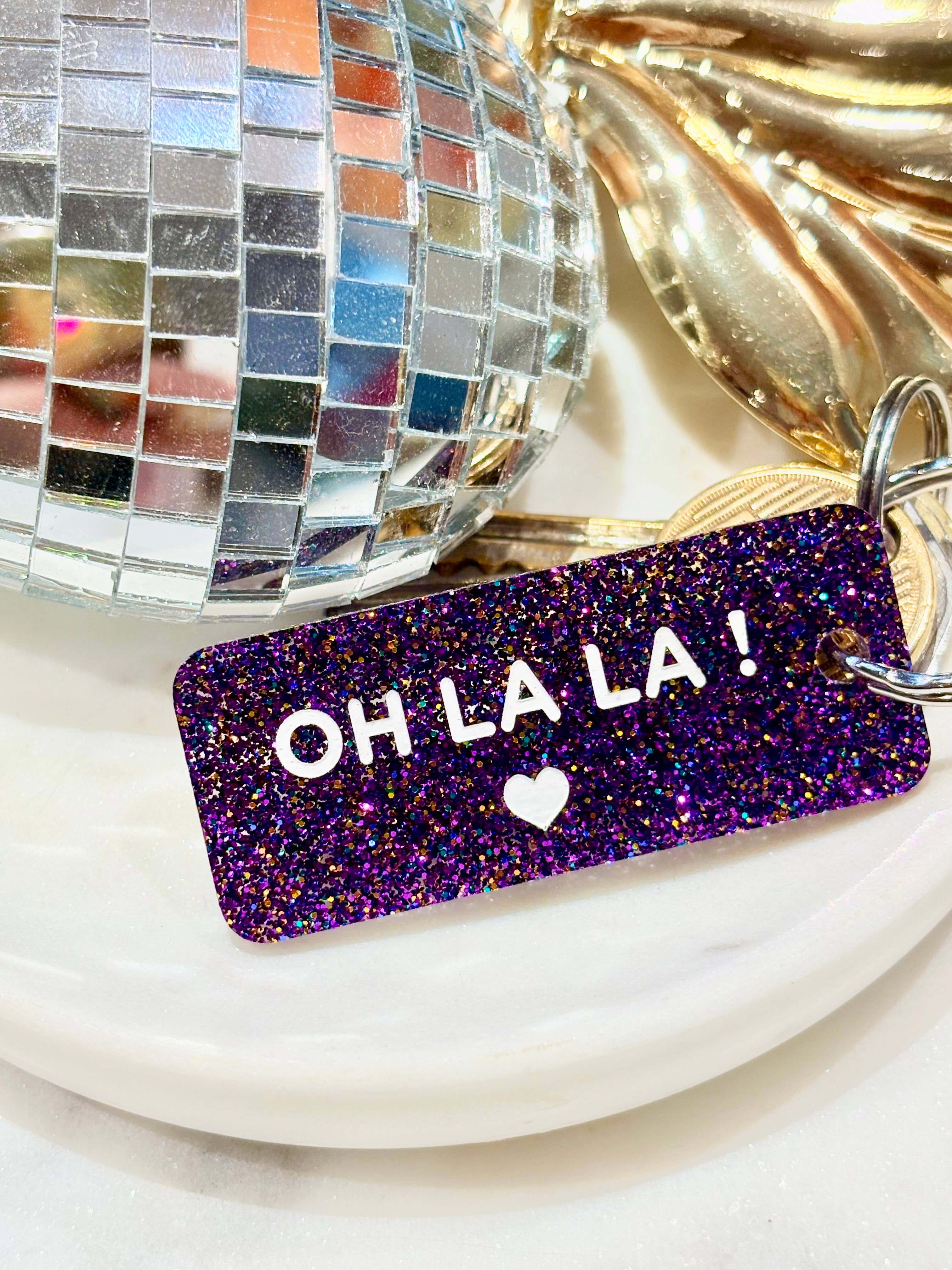 OH LA LA Porte-clés à paillettes Plus de Love: Violet