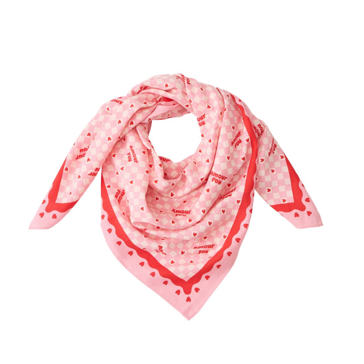 Foulard 100 cm × Cha Cha Pop — Atelier Wagram — Amour fou rose et rouge — packshot | Appart 17 Bruxelles