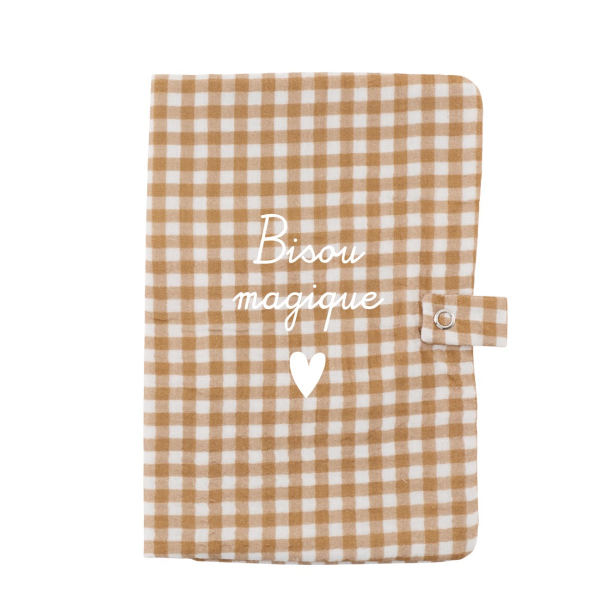 Protège carnet de santé en gaze de coton brodé — Atelier Wagram — Vichy « Amour » — packshot | Appart 17 Bruxelles