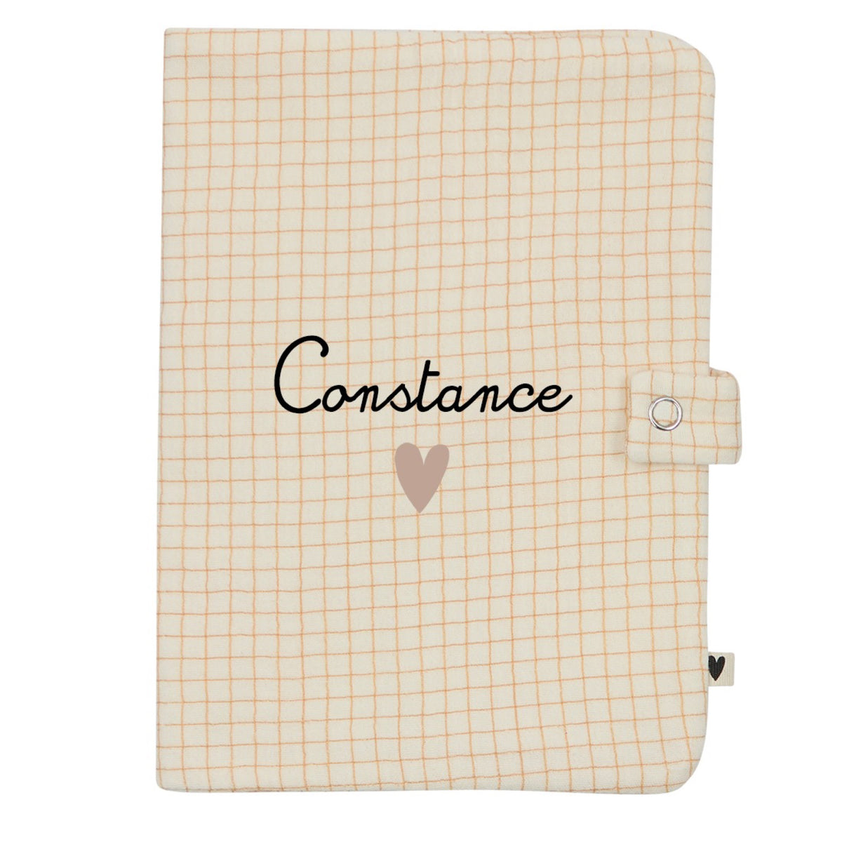 Protège carnet de santé en gaze de coton brodé — Atelier Wagram — Petits carreaux « Carnet de santé » — packshot | Appart 17 Bruxelles