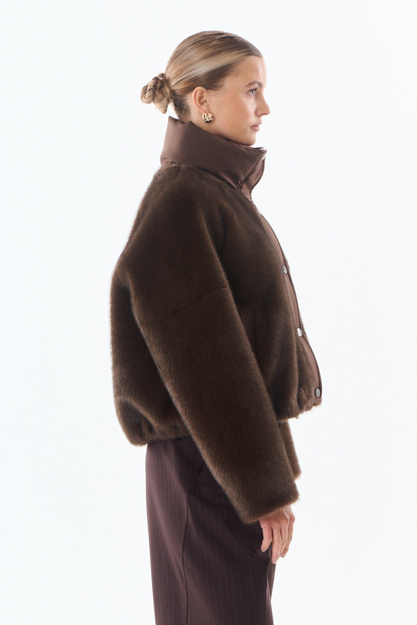 POLLY Blouson fausse fourrure et nylon — Marron — vue 4