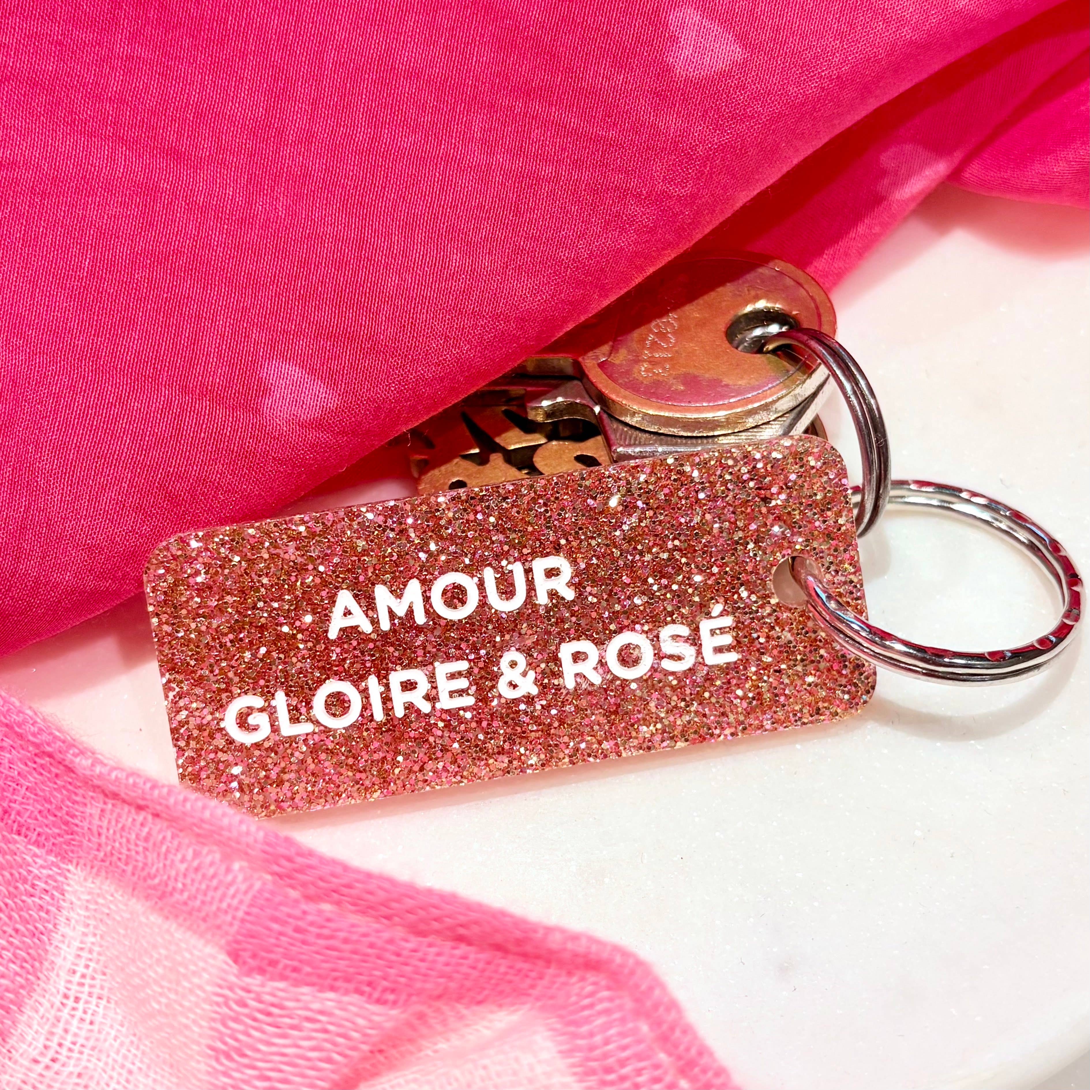 AMOUR GLOIRE & ROSÉ Porte-clés à paillettes Plus de Love: Rose champagne