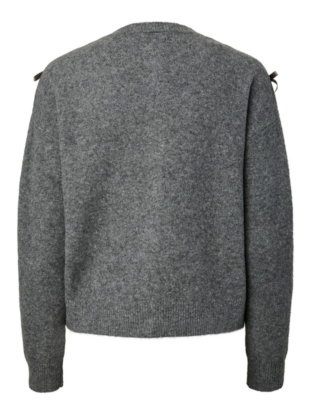 YASFRILO Cardigan boutonné en maille avec nœuds en ruban — YAS — Dark Grey Melange — packshot, vue de dos 2 | Appart 17 Bruxelles