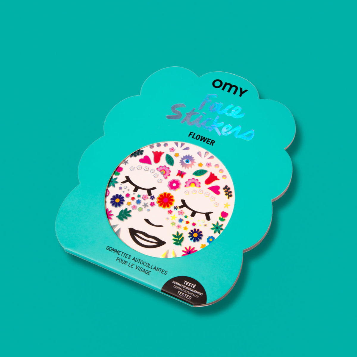 85 stickers visage fluo repositionnables, dès 3 ans — OMY — Flower — packshot | Appart 17 Bruxelles