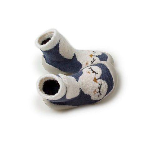 Chaussons-chaussettes Pingouin endormi, bleu et blanc — Collégien