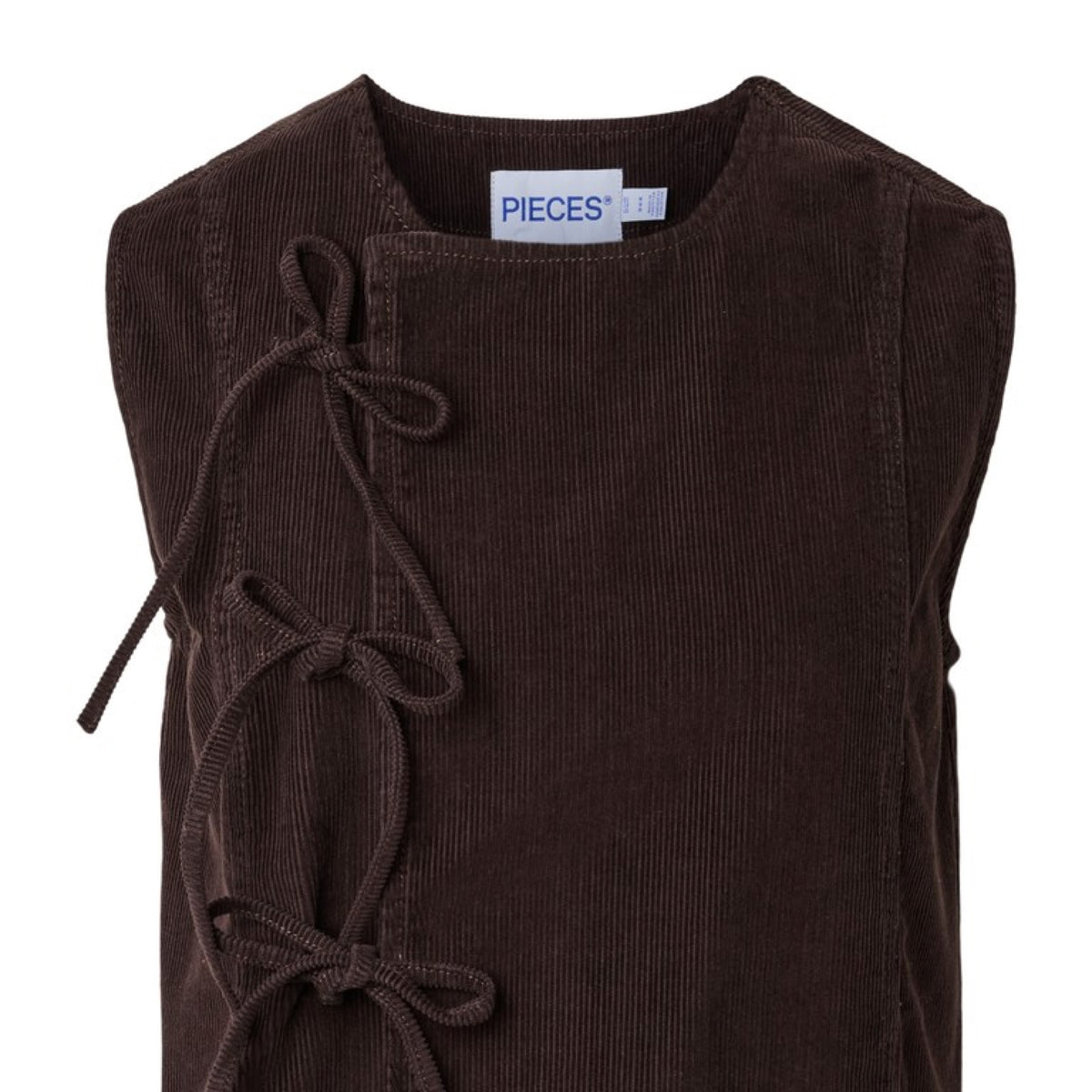PCAIA Gilet sans manches en velours côtelé, laçage oblique — Pieces — Ganache — packshot | Appart 17 Bruxelles