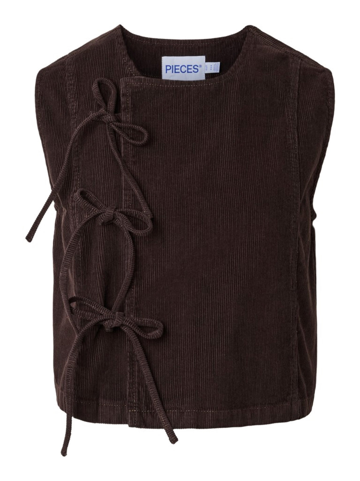 PCAIA Gilet sans manches en velours côtelé, laçage oblique — Pieces — Ganache — packshot | Appart 17 Bruxelles
