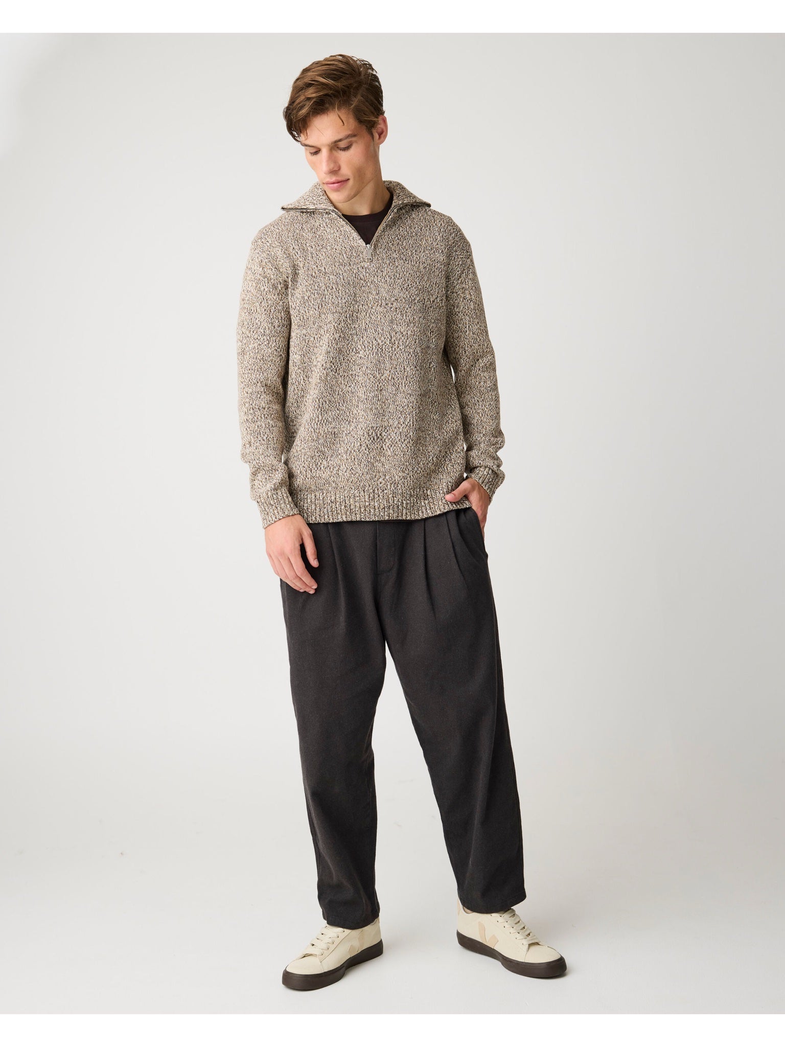 Quarter Zip Sweater — Brown Multi — vue 4