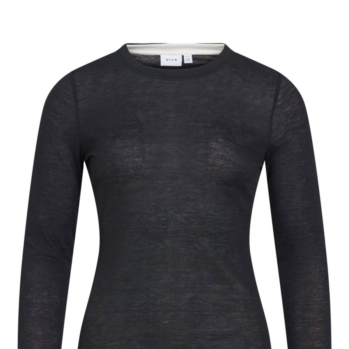 VIELIANNE Top manches longues col rond en maille côtelée fine — VILA — Black Beauty — packshot | Appart 17 Bruxelles