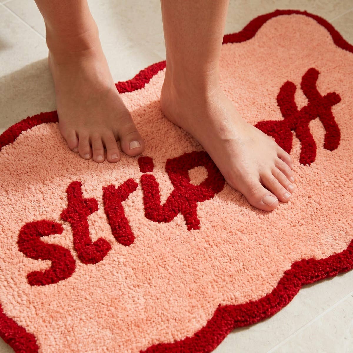 Tapis de bain « Strip Off » festonné — Crème & vert — vue 5, Crème & vert | Appart 17
