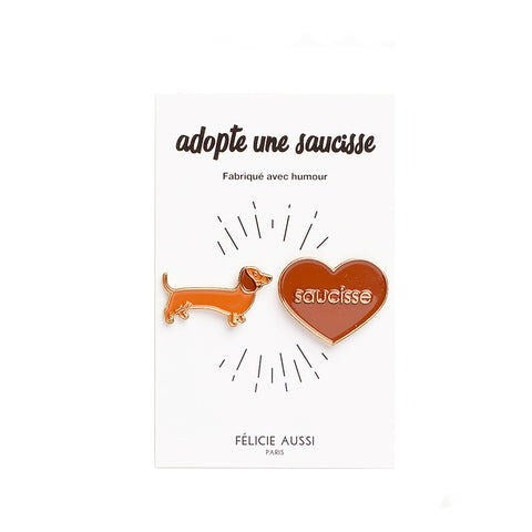 Duo de pin's « Saucisse » — Félicie Aussi — Saucisse — photo produit | Appart 17 Bruxelles