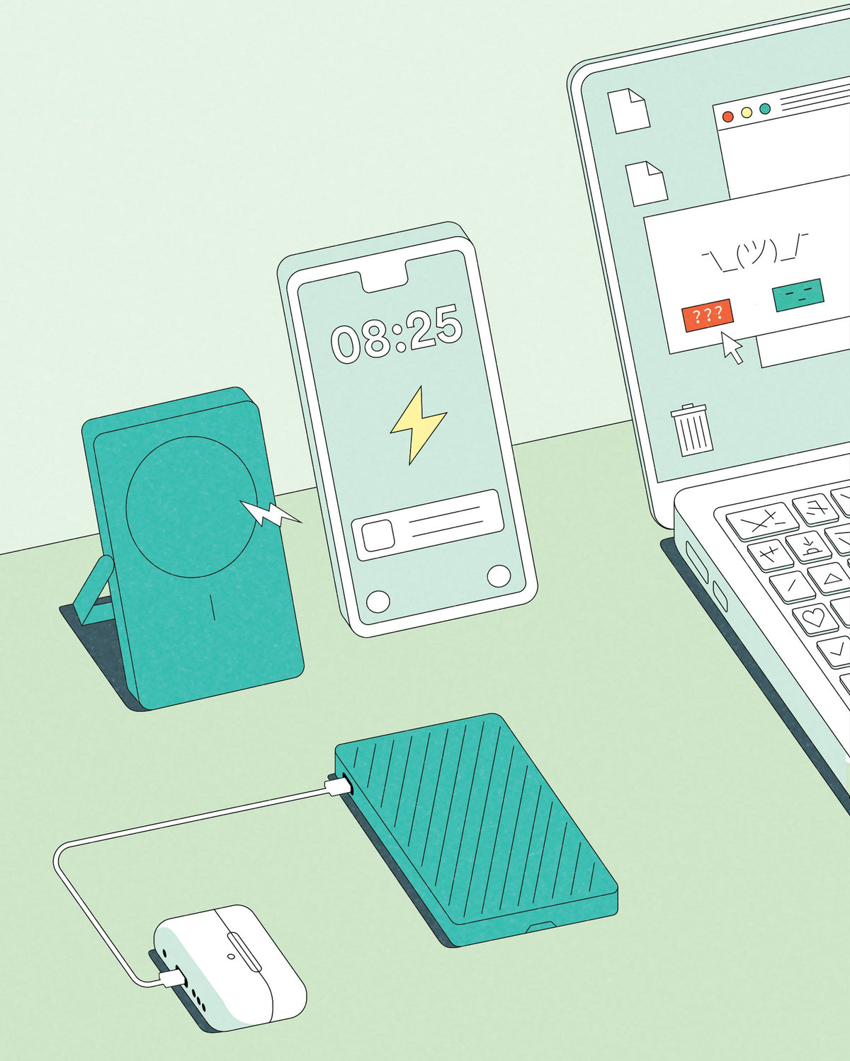 Batterie externe à induction aimantée 5 000 mAh — Casyx — illustration | Appart 17 Bruxelles