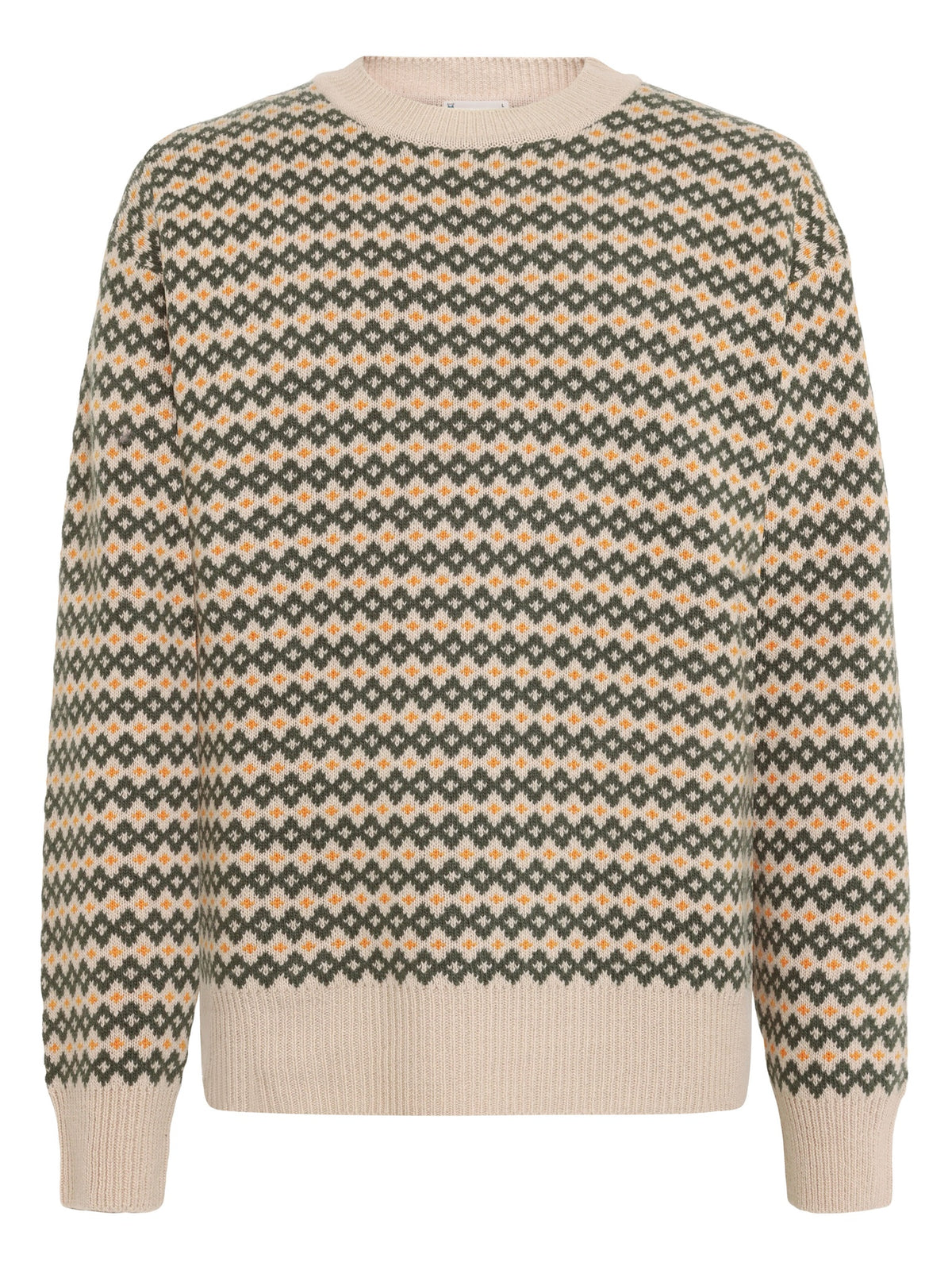 Pull jacquard col rond en pure laine d'agneau — KnowledgeCotton Apparel — Vert — packshot 3 | Appart 17 Bruxelles