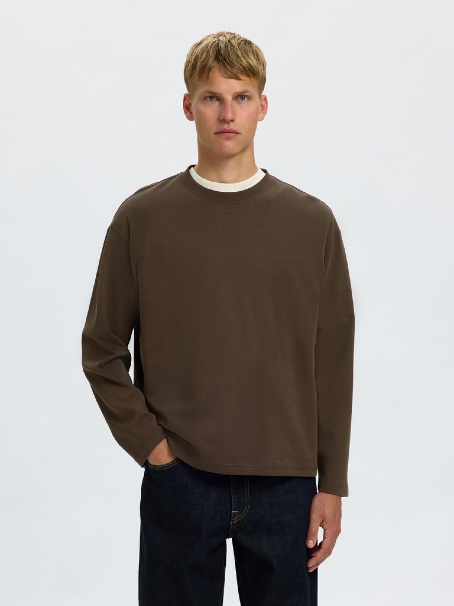 SLMTAJ T-shirt manches longues en coton bio — Turkish Coffee — vue 2