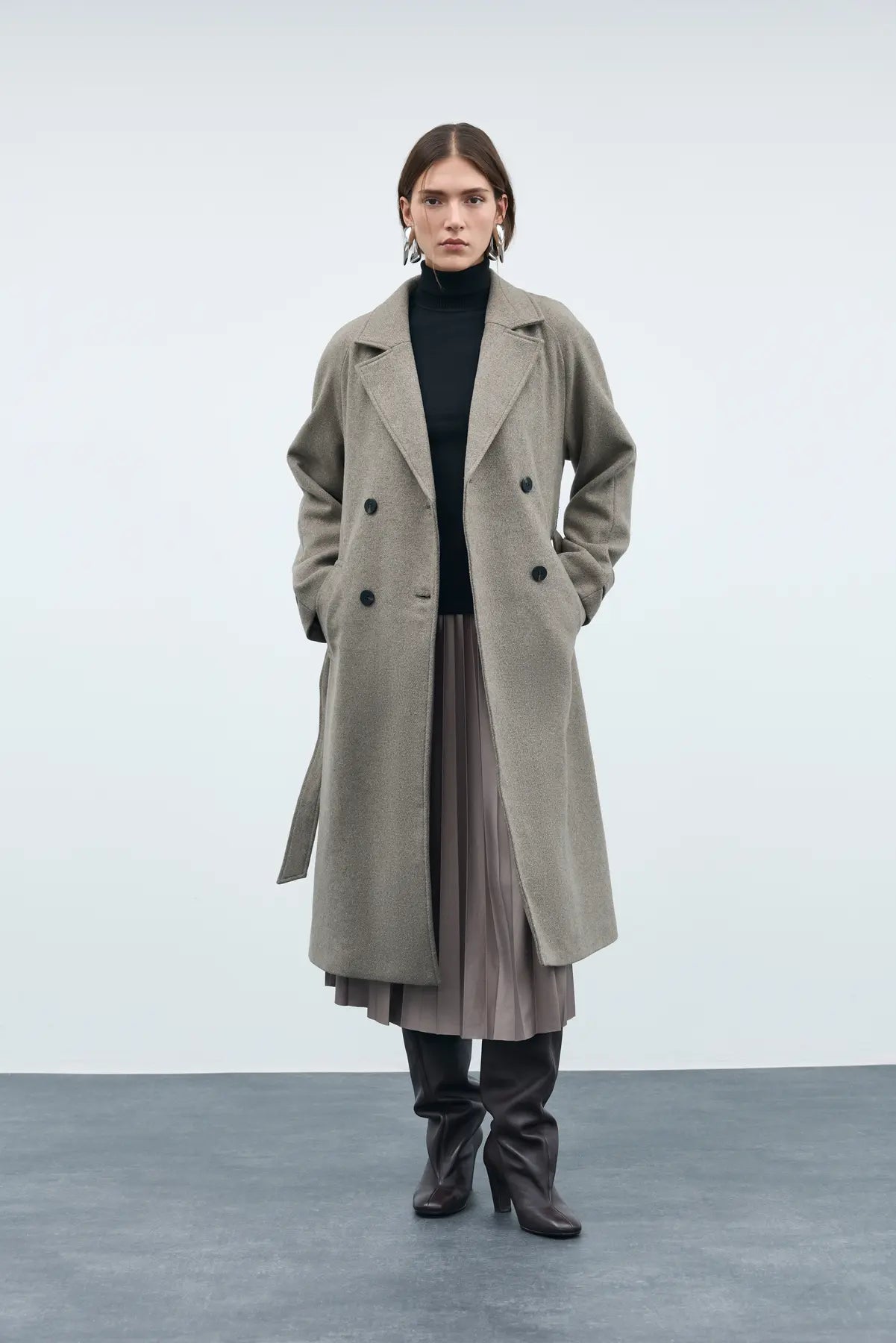 VILA VIWOLLIE Manteau long ceinturé en laine mélangée